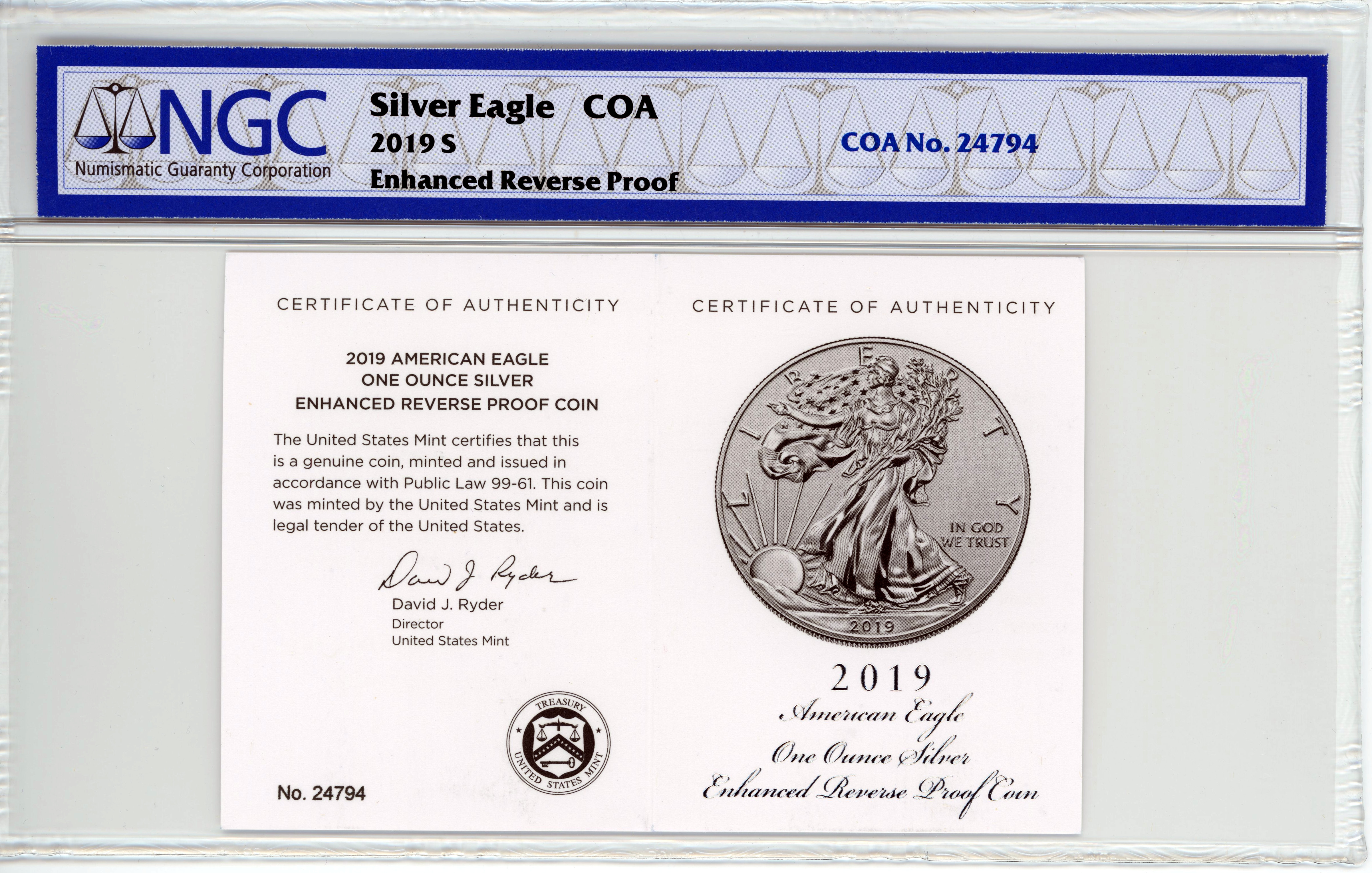 2019-S Enhanced Reverse Proof Silver Eagle First Releases NGC PF70