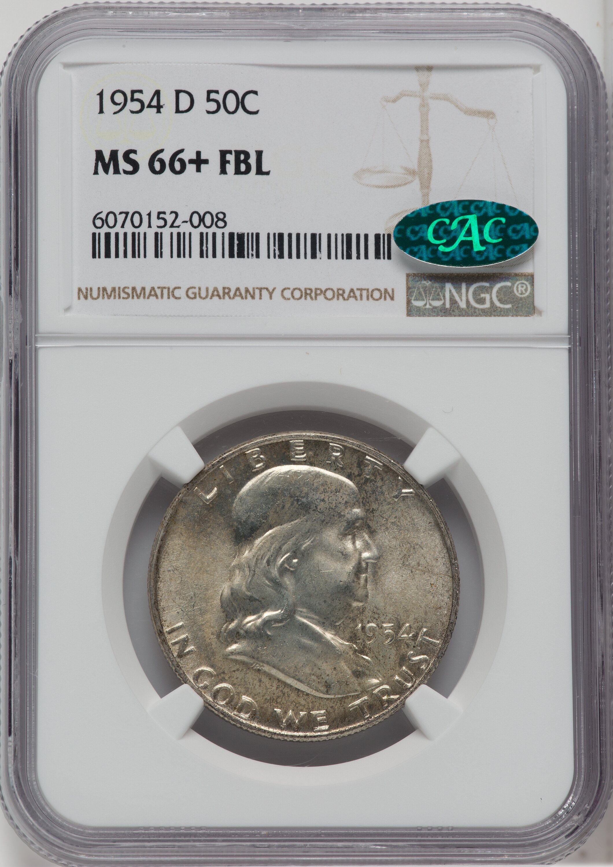 1954-D 50C FL CAC Franklin Half Dollar NGC MS66+ - LCR Coin