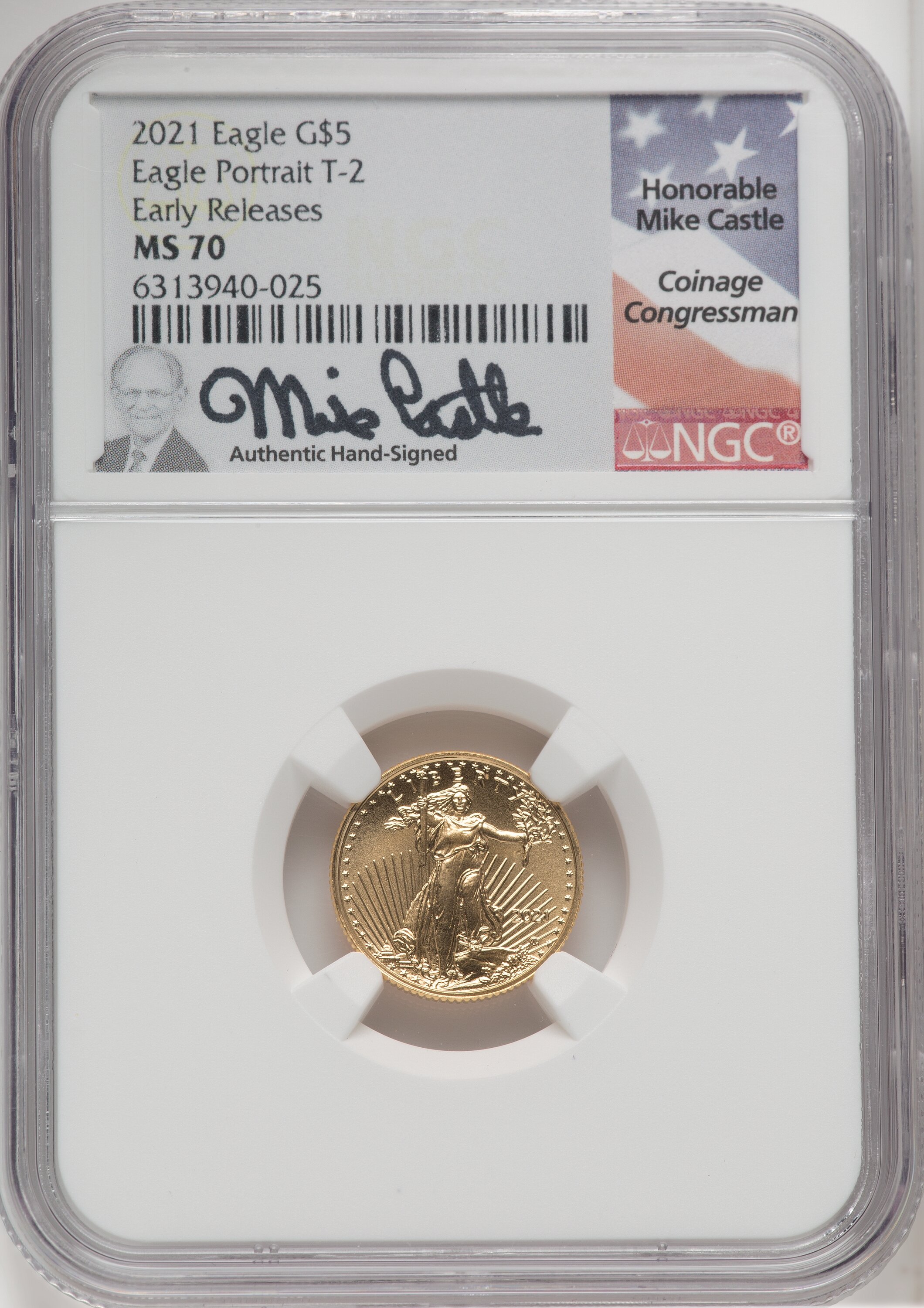 2021 $5 Tenth Ounce Gold Eagle Type Two First Strike NGC MS70