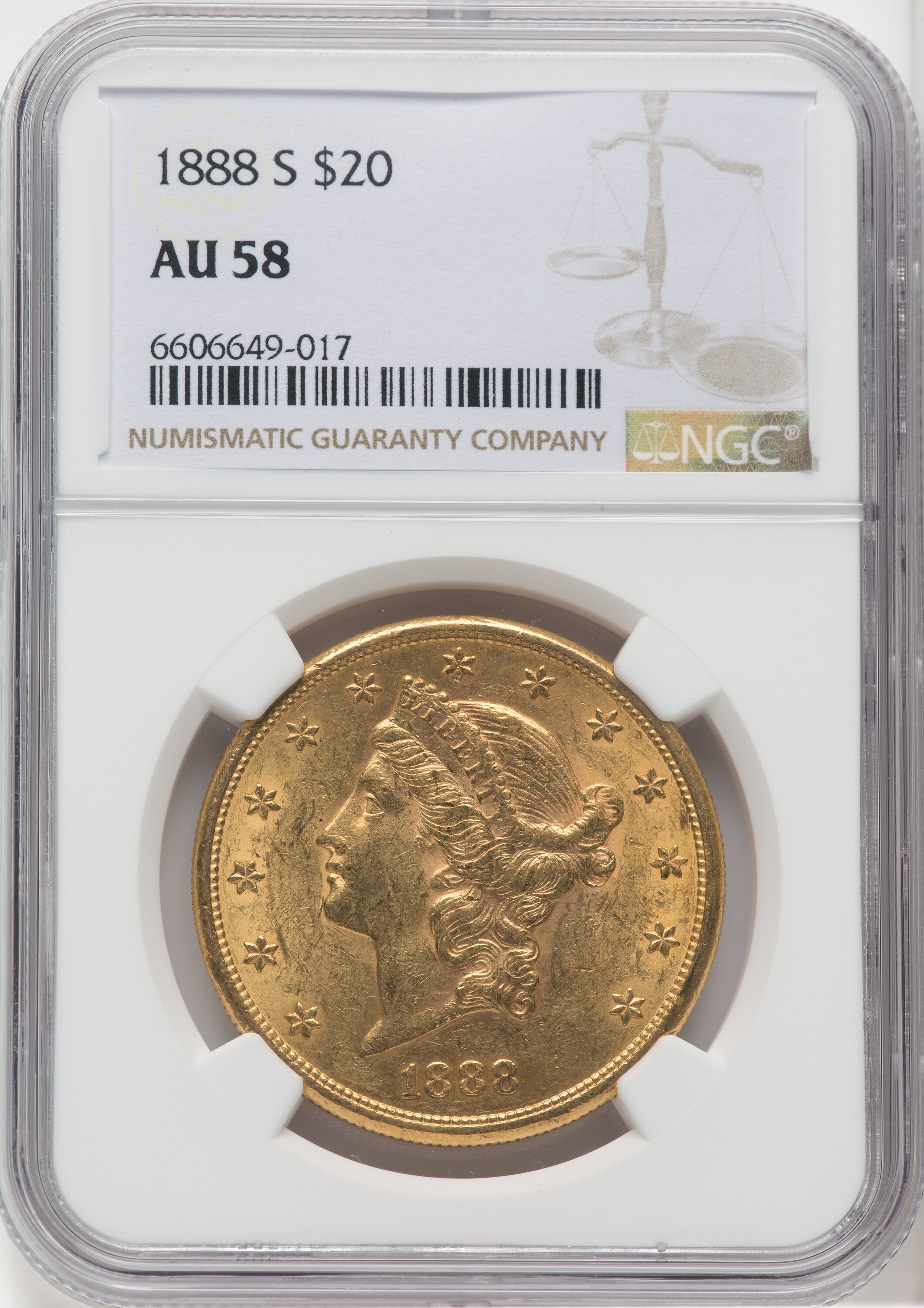 スリランカシルクエンジゴールド 1888-S $20 Liberty Double Eagle NGC AU58 - LCR Coin