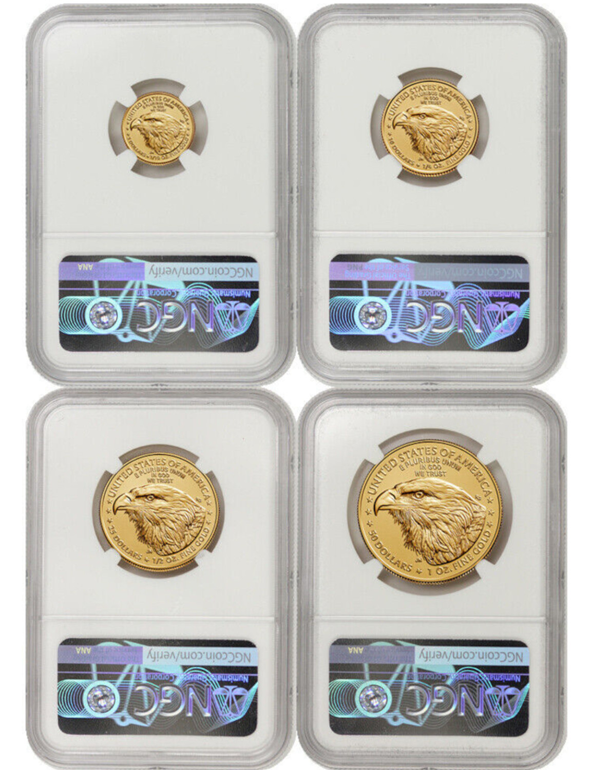 2025 Gold Eagle 4-Coin Set First Day of Issue NGC MS70 Harrigal