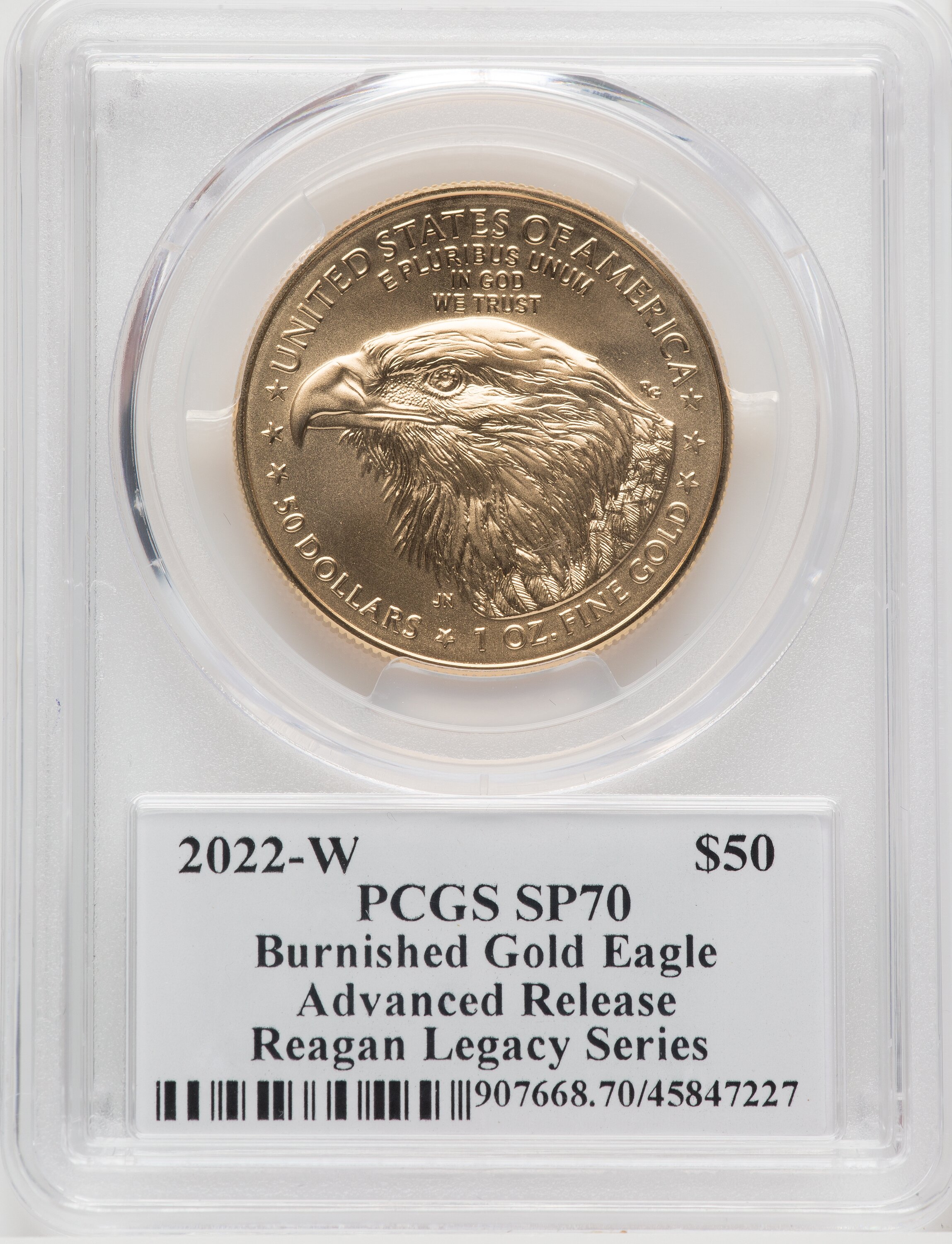 煌慈 17スーパーグレート スパッタゴールド80 RL 2022-W One-Ounce Burnished Gold Eagle Advanced Release PCGS SP70