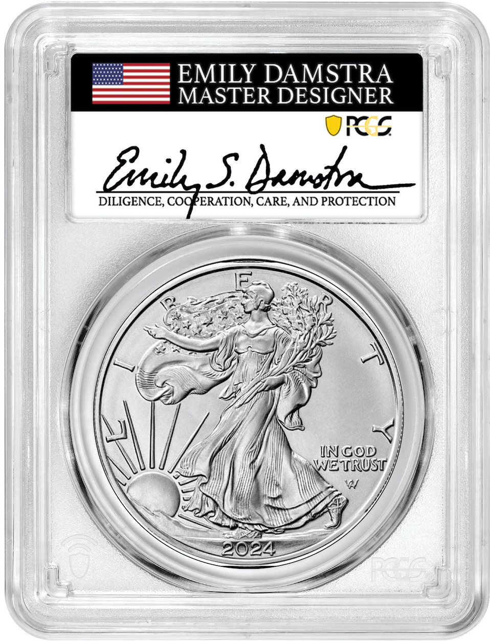 2024-W Burnished Silver Eagle Advanced Release PCGS MS70 Damstra