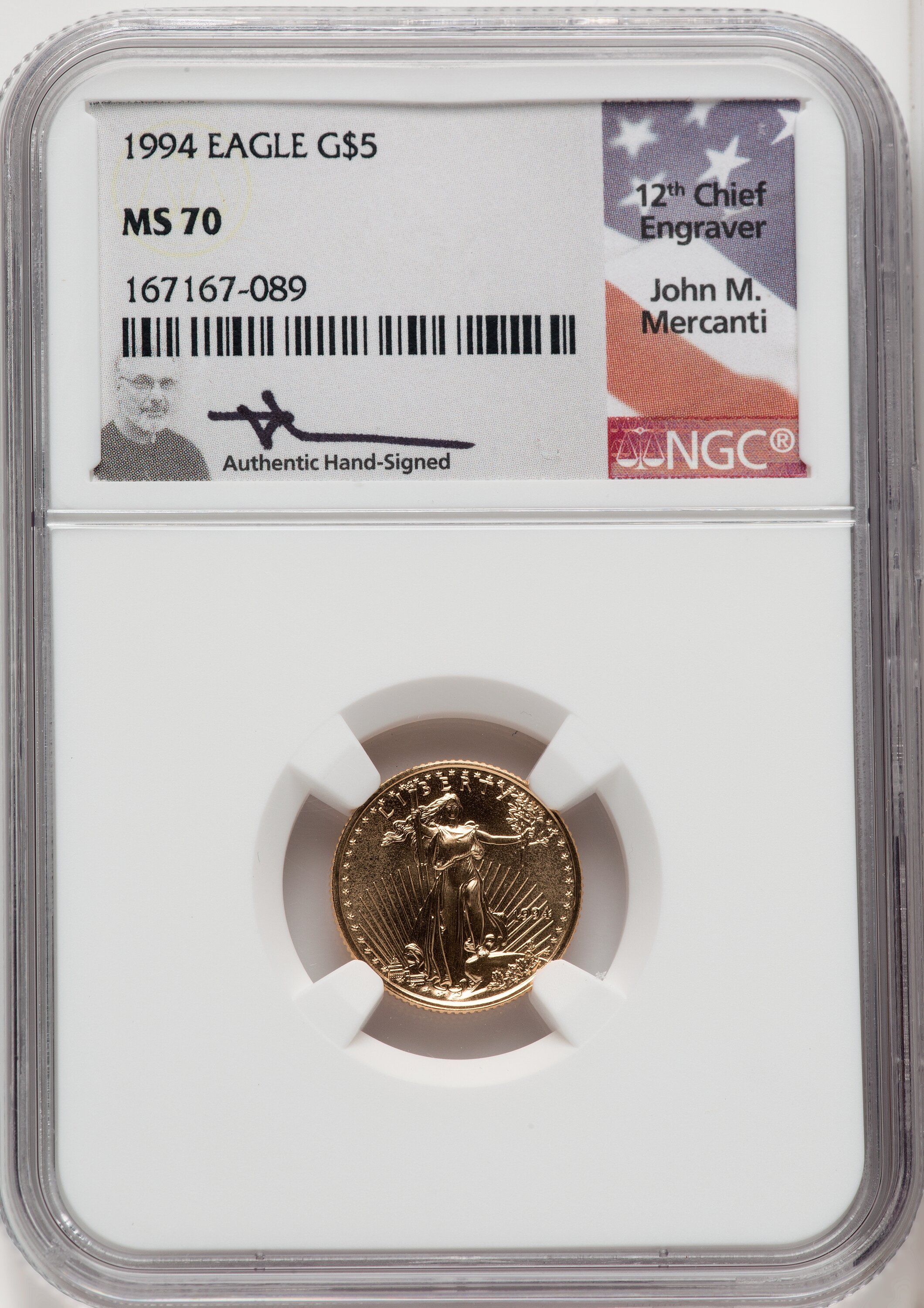 1994 $5 Tenth-Ounce Gold Eagle NGC MS70 Mercanti - LCR Coin