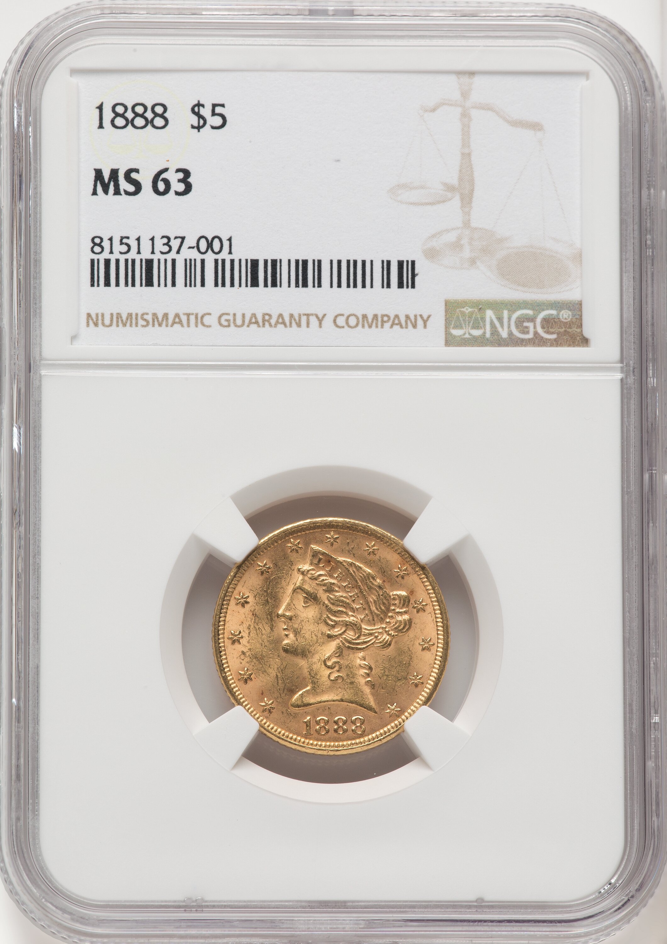 1888 $5 Liberty Half Eagle NGC MS63 - LCR Coin