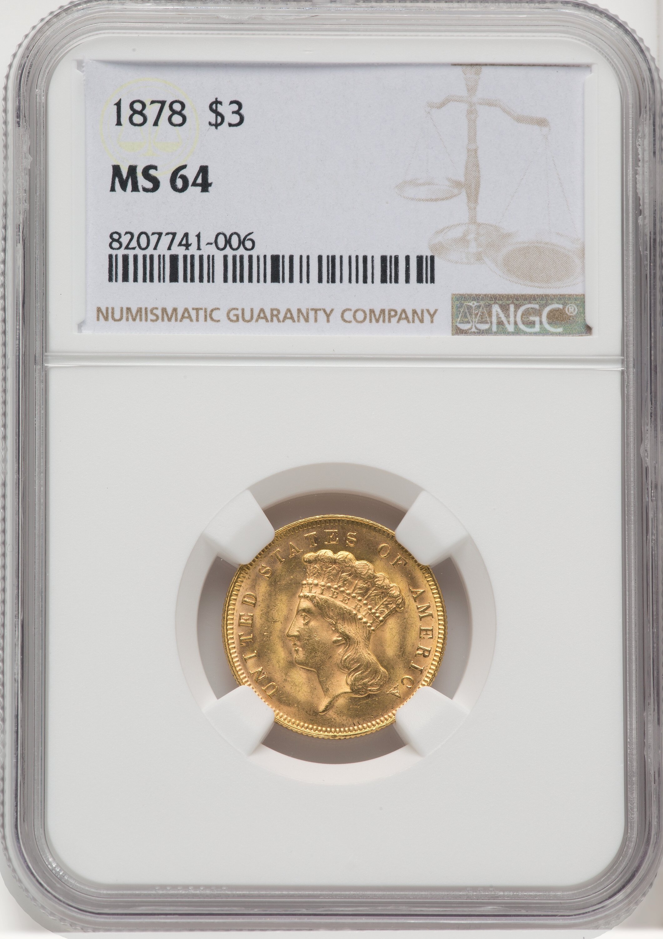 1878 $3 Three Dollar Gold Pieces NGC MS64 (764026076) - LCR Coin