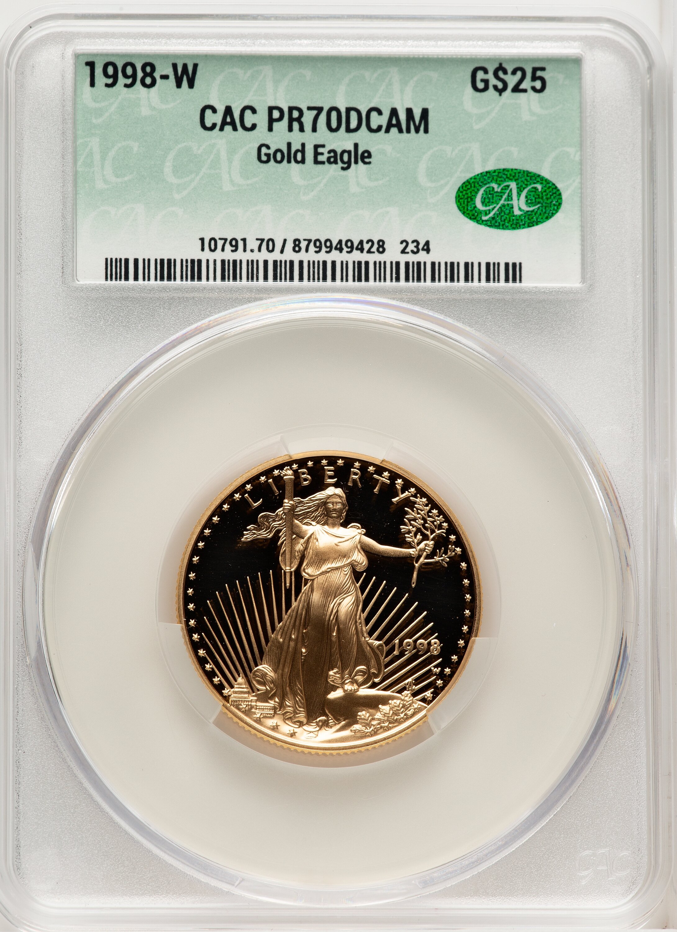1998-W $25 Half-Ounce Gold Eagle CACG PR70 - LCR Coin