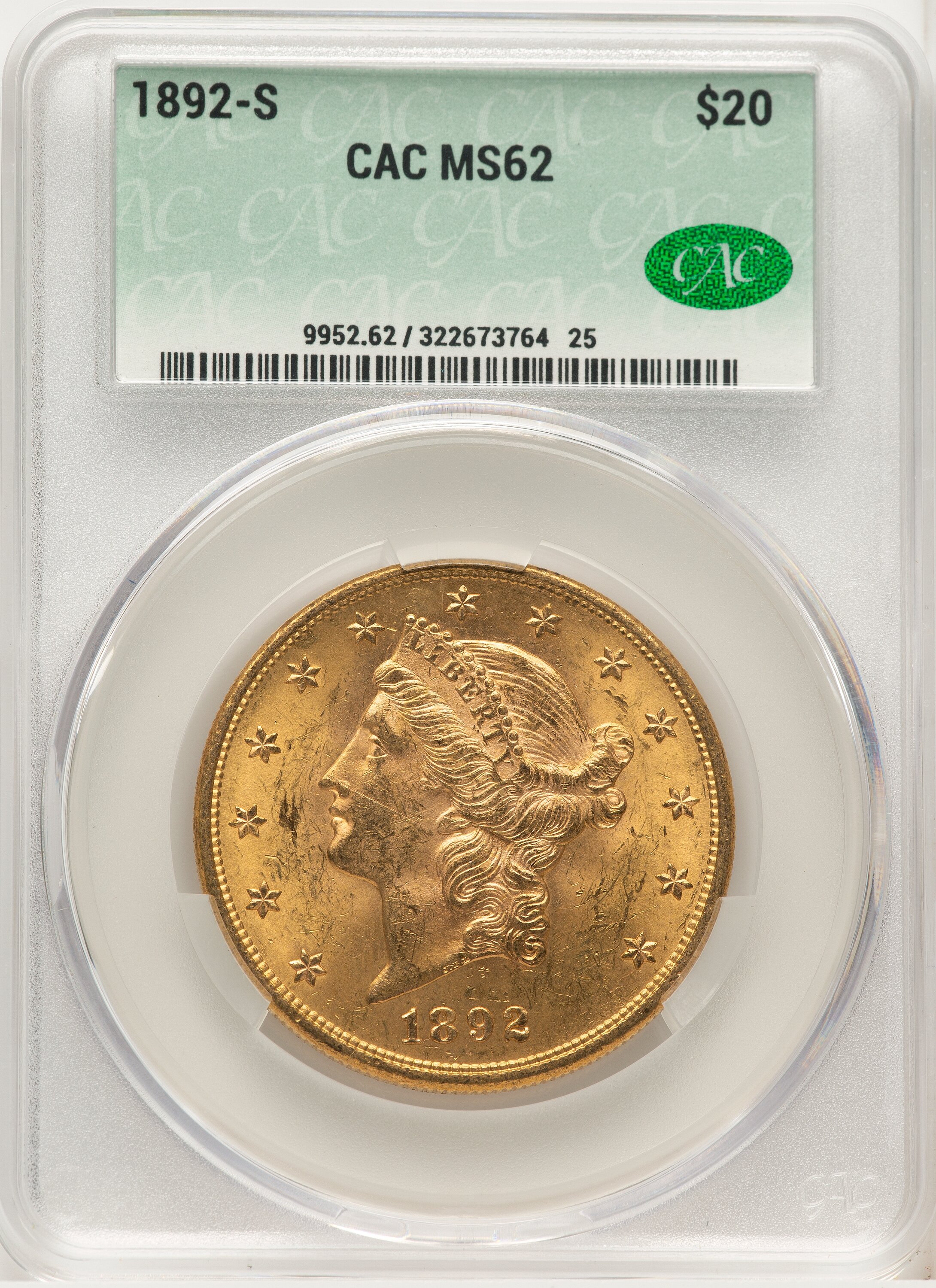 1892-S $20 Liberty Double Eagle CACG MS62 (773481056) - LCR Coin