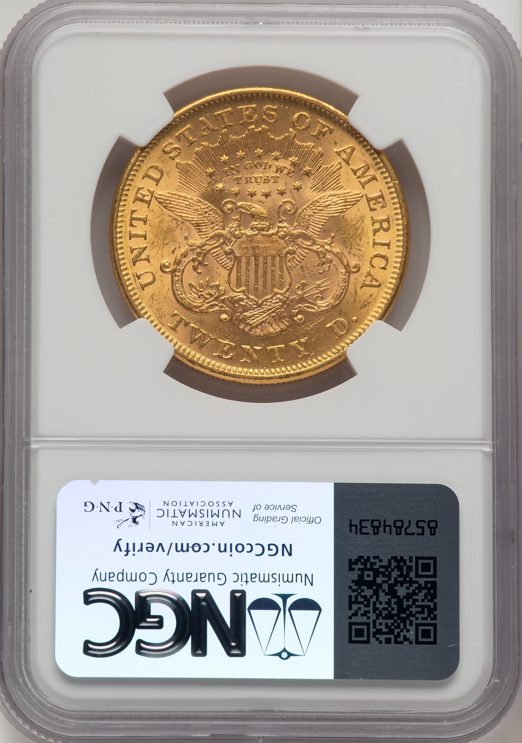 1870 $20 Liberty Double Eagle NGC MS62 - LCR Coin