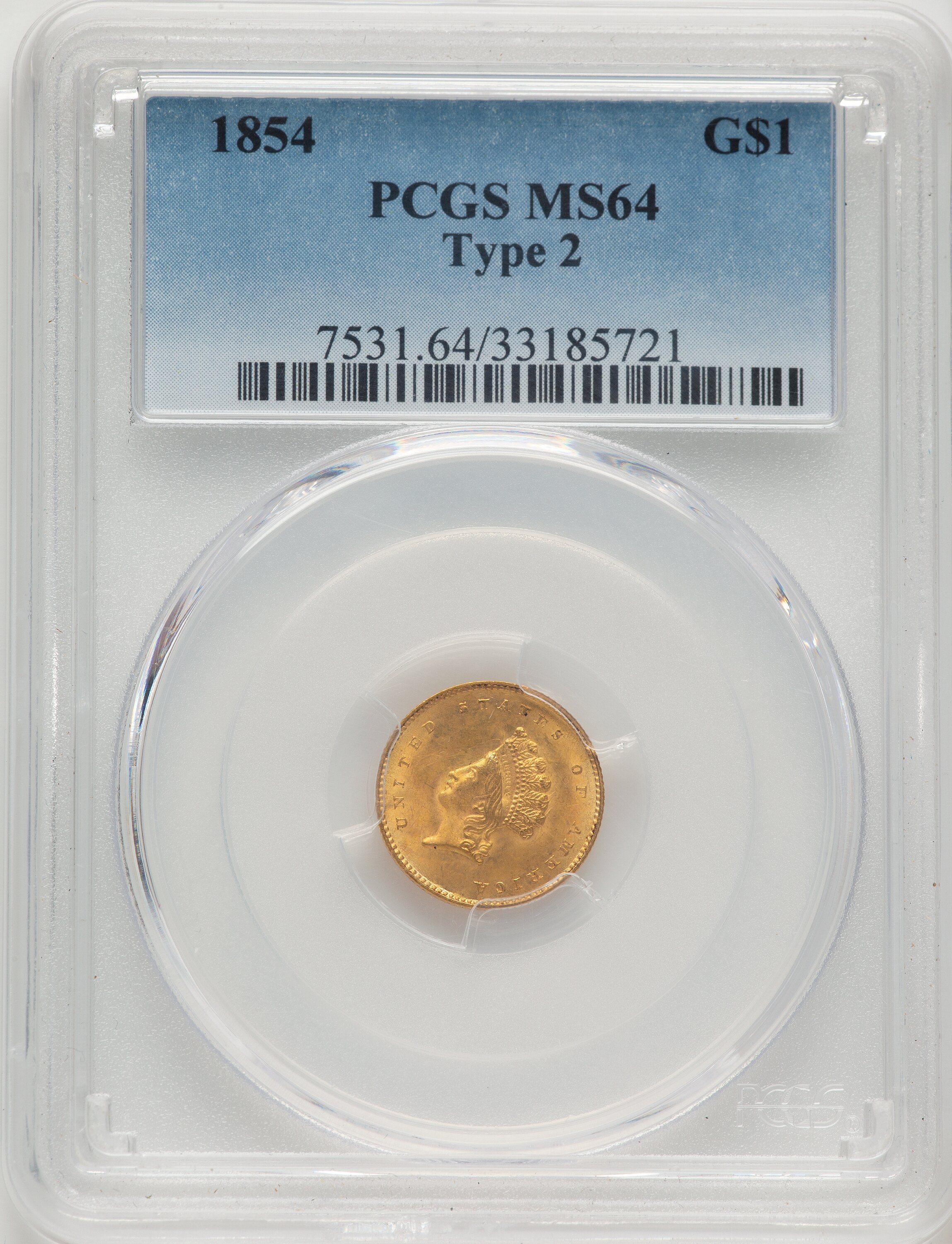 1854 G$1 Type Two Gold Dollar PCGS MS64 (776751007) - LCR Coin