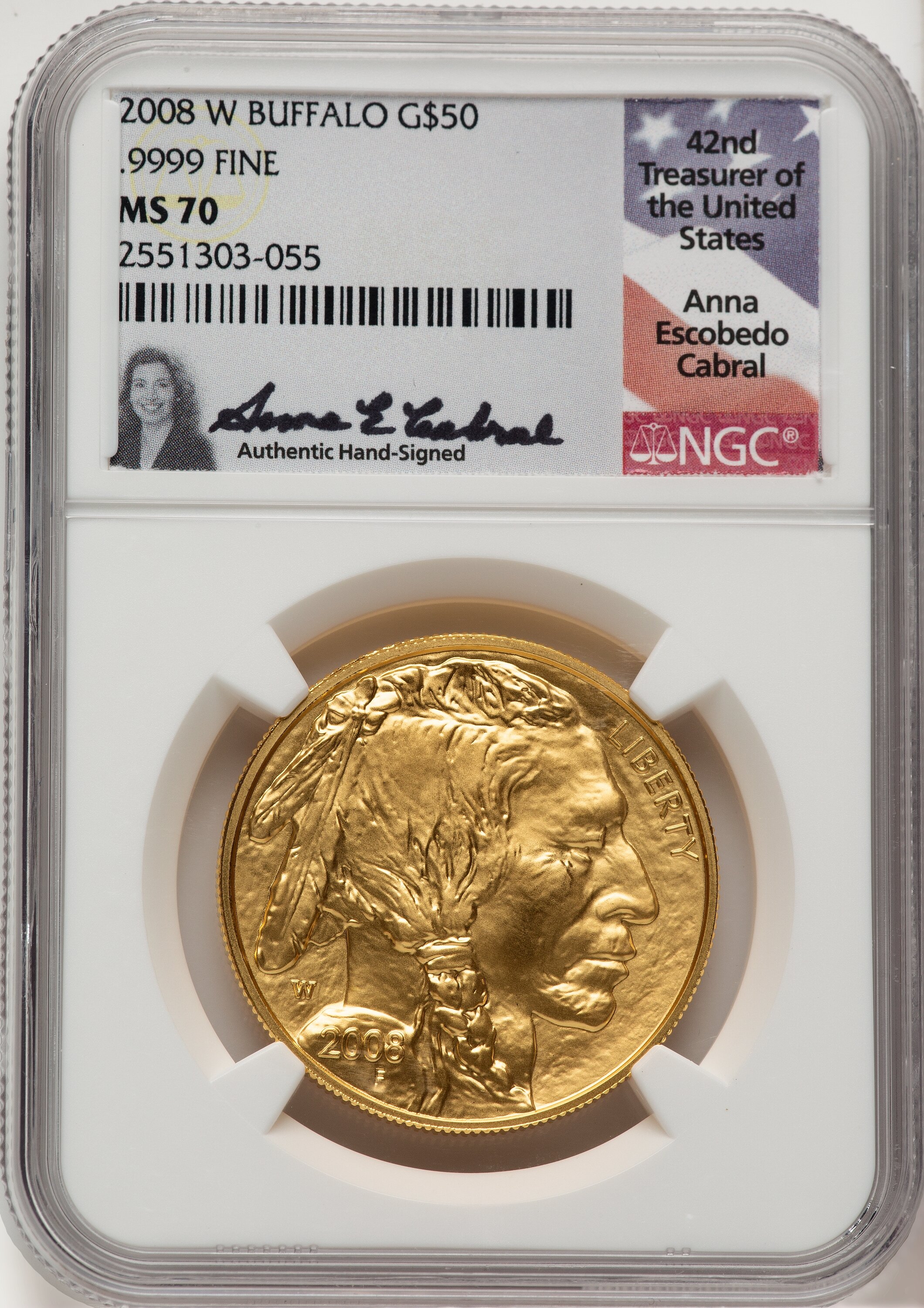2008-W 1 oz Gold Buffalo NGC MS70 Anna Cabral | LCR Coin