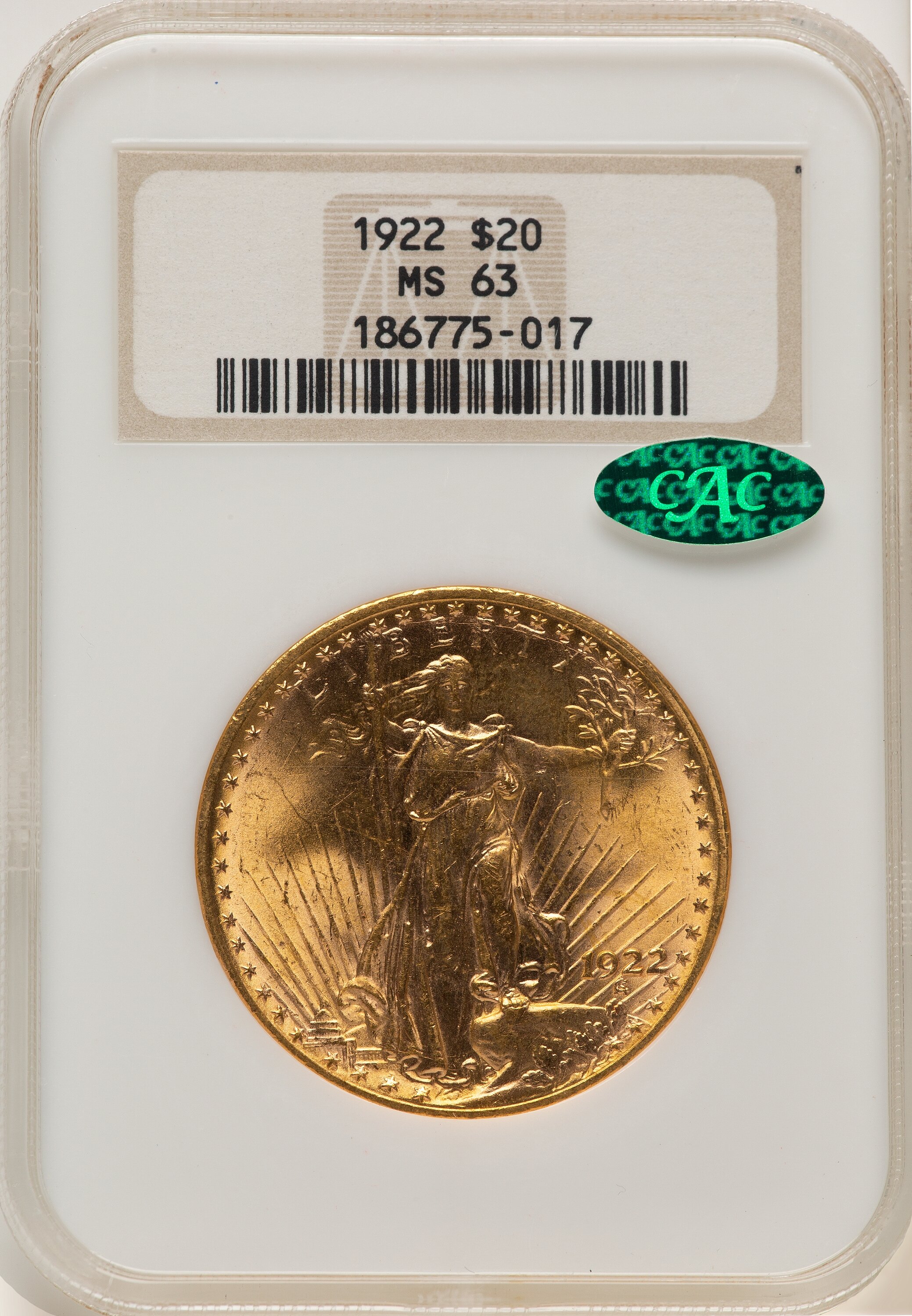 1922 $20 CAC Saint-Gaudens Double Eagle NGC MS63 - LCR Coin