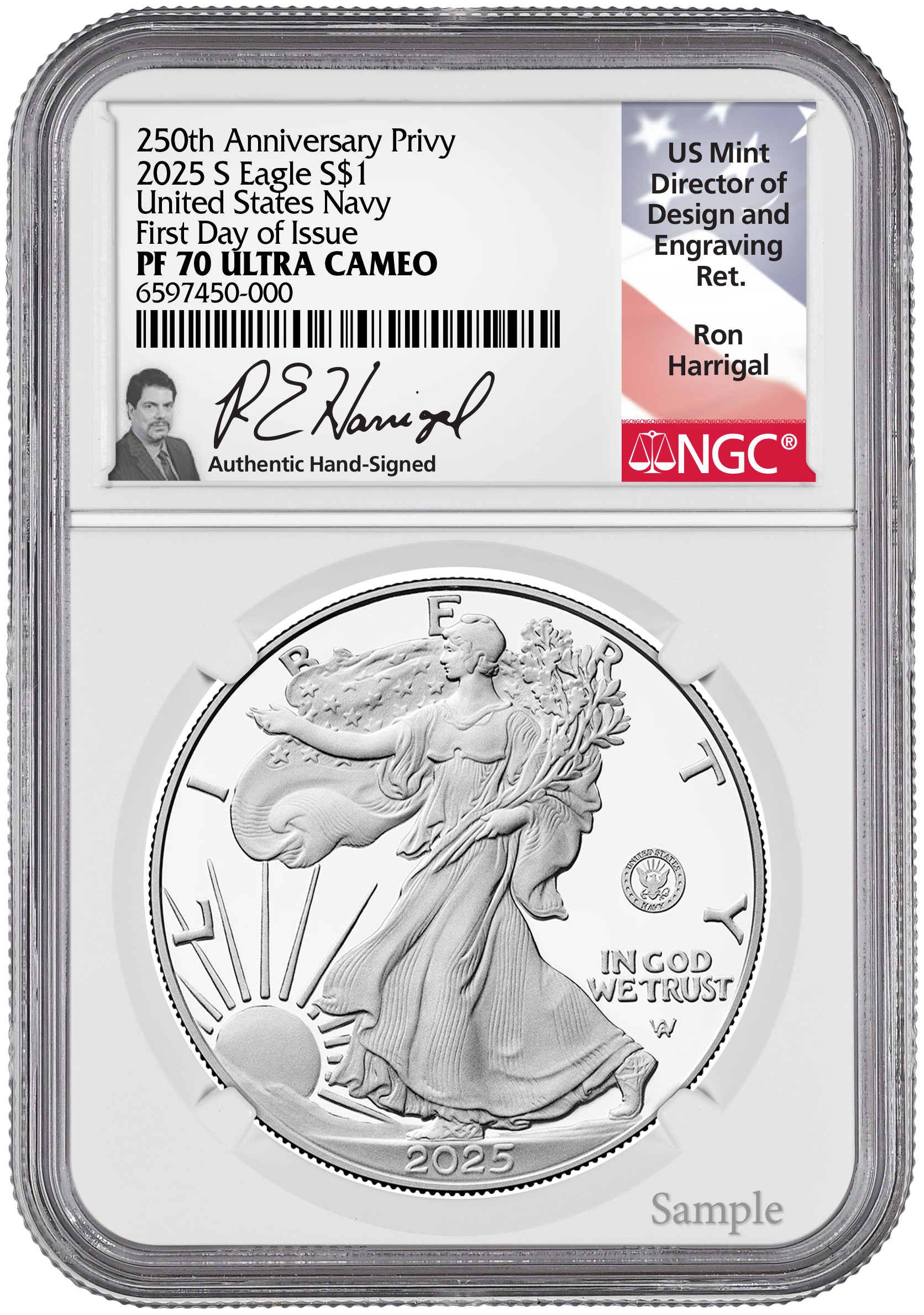 2025-S Silver Eagle 250th Anniversary U.S. Navy Privy FDI NGC PF70