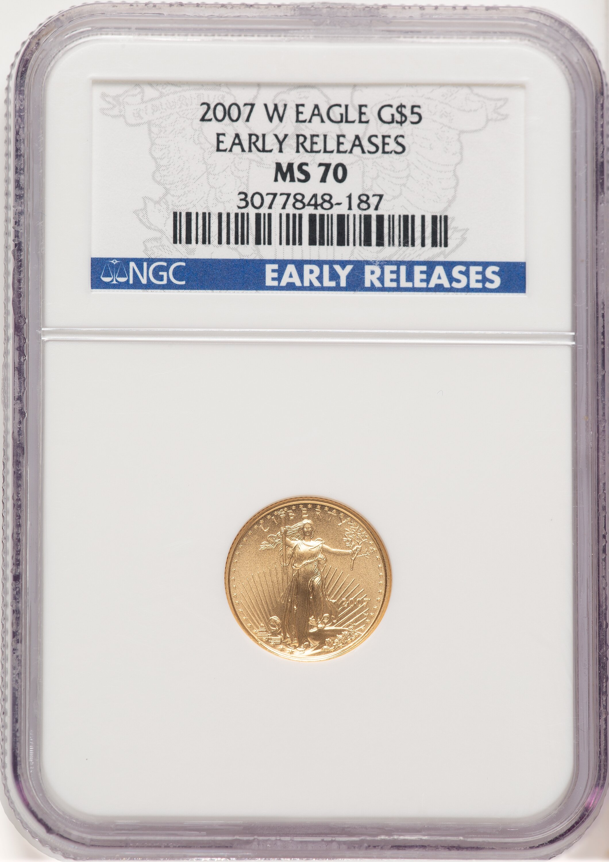 2007-W Burnished Gold Eagle 1/10 oz ER Blue NGC MS70 - LCR Coin