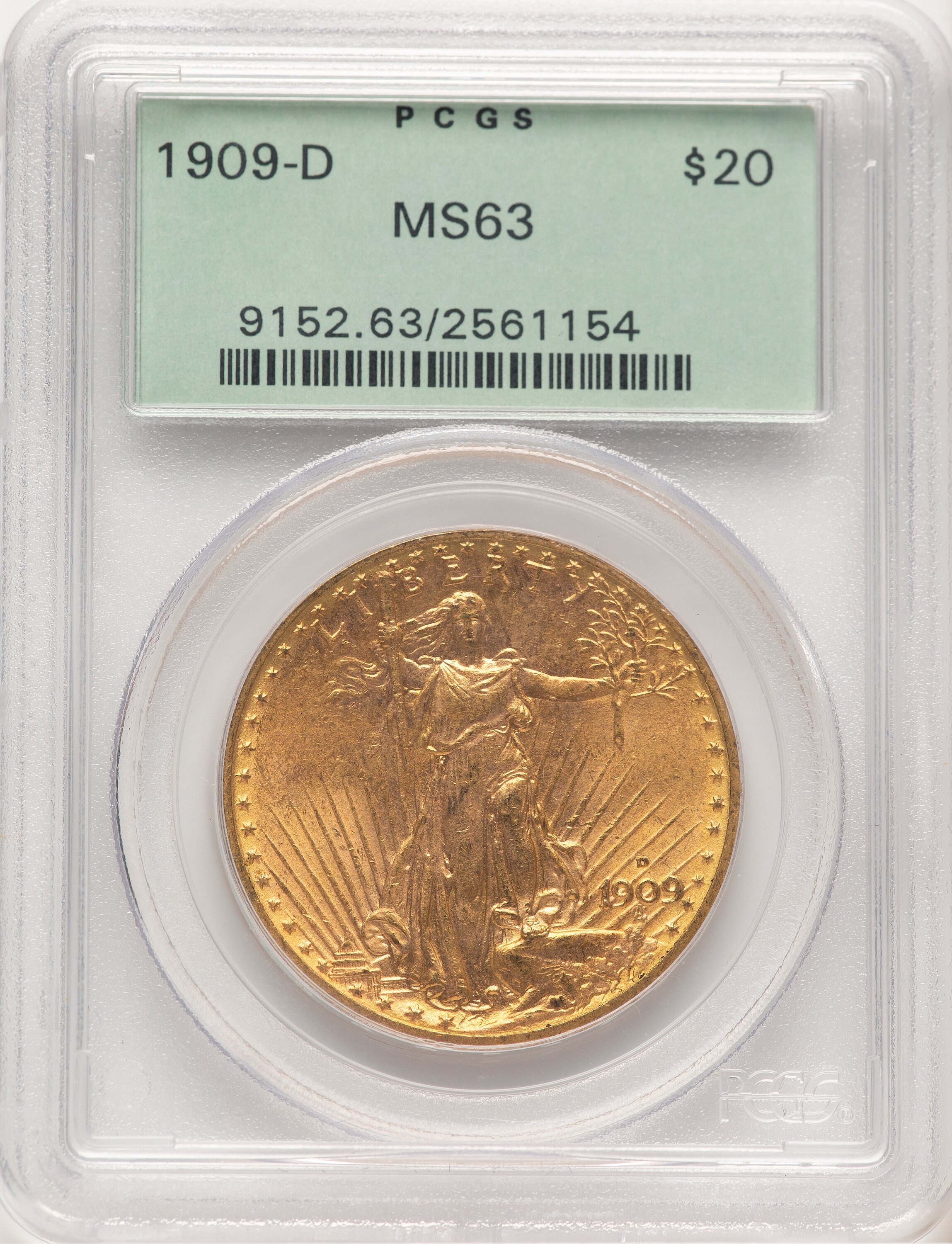 1909-D $20 Saint-Gaudens Double Eagle PCGS MS63 - LCR Coin