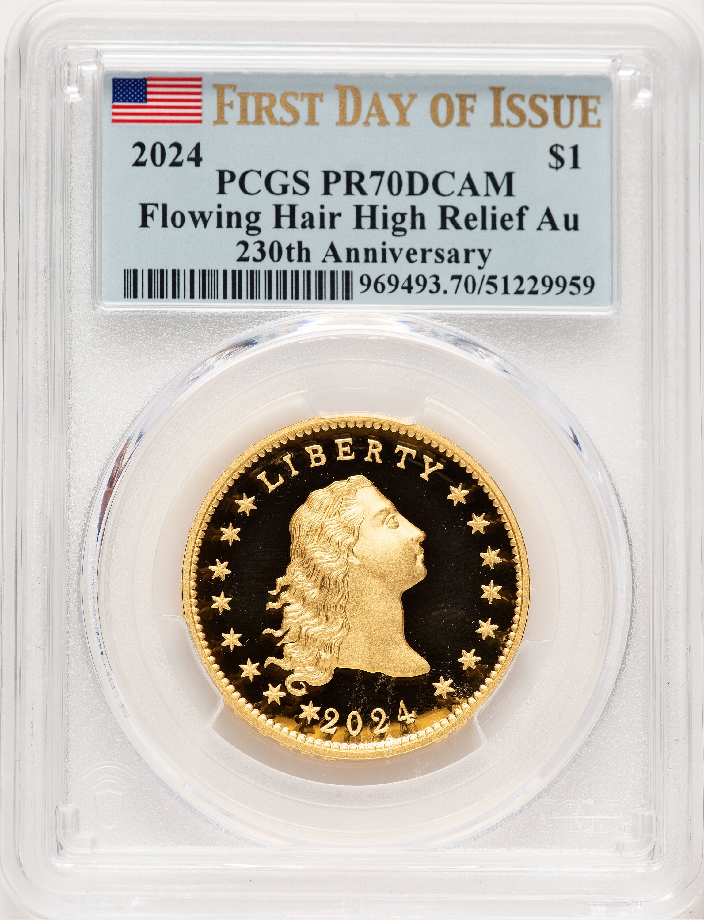 2024-(W) Gold 230th Anniversary Flowing Hair Medal FDI Flag
