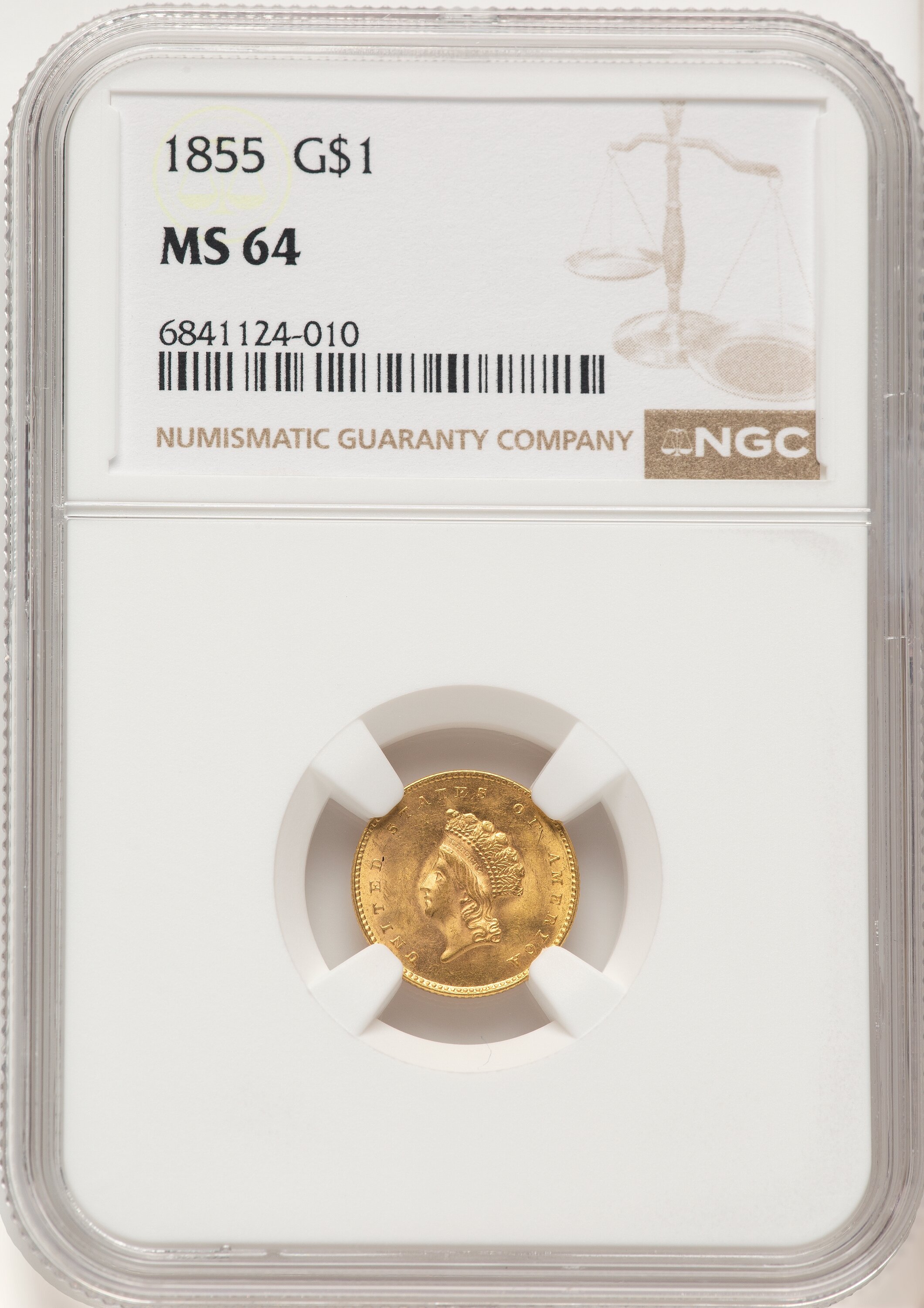 1855 G$1 Type Two Gold Dollar NGC MS64 (780269012) - LCR Coin