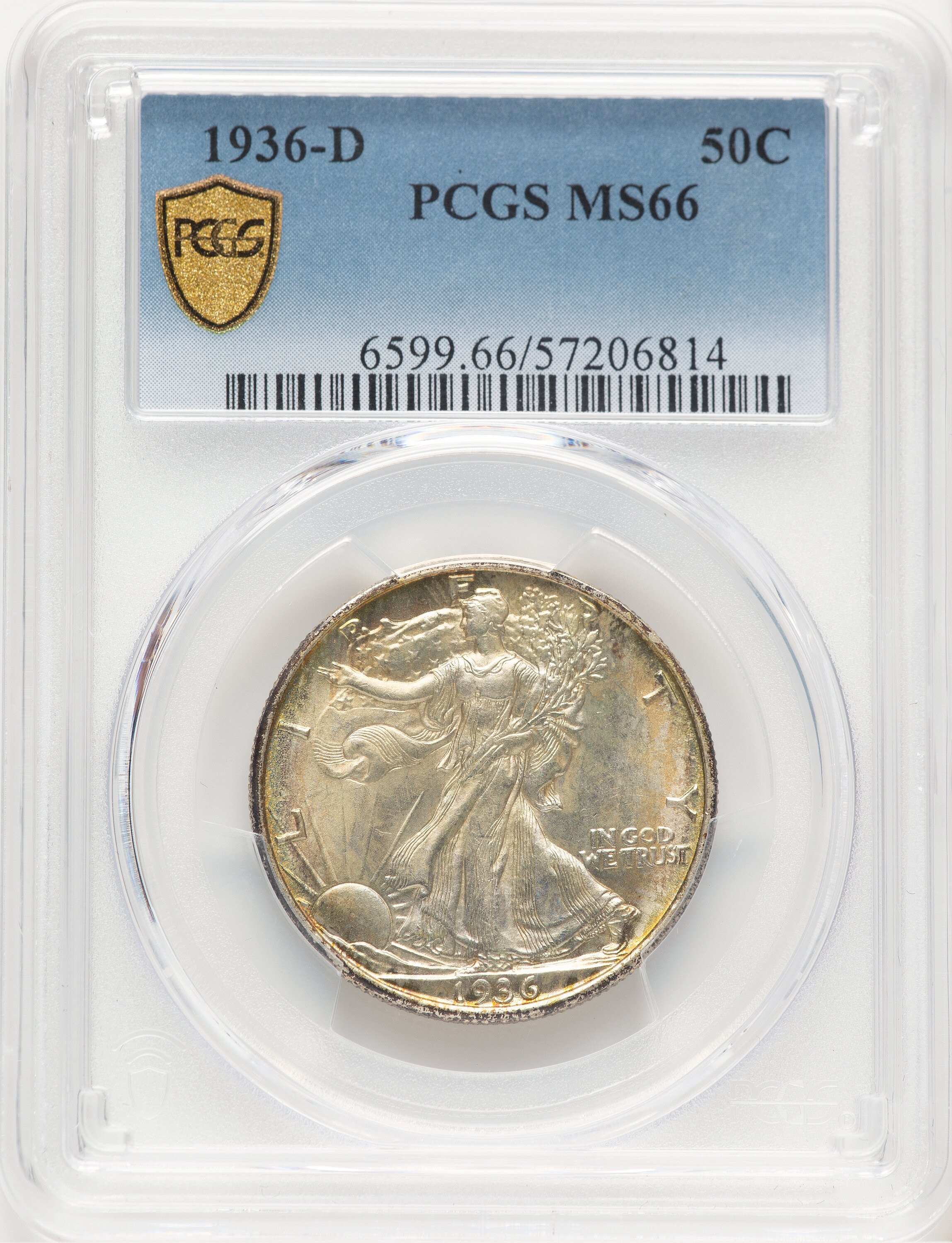 1936-D 50C Walking Liberty Half Dollar PCGS MS66 (780762005) - LCR