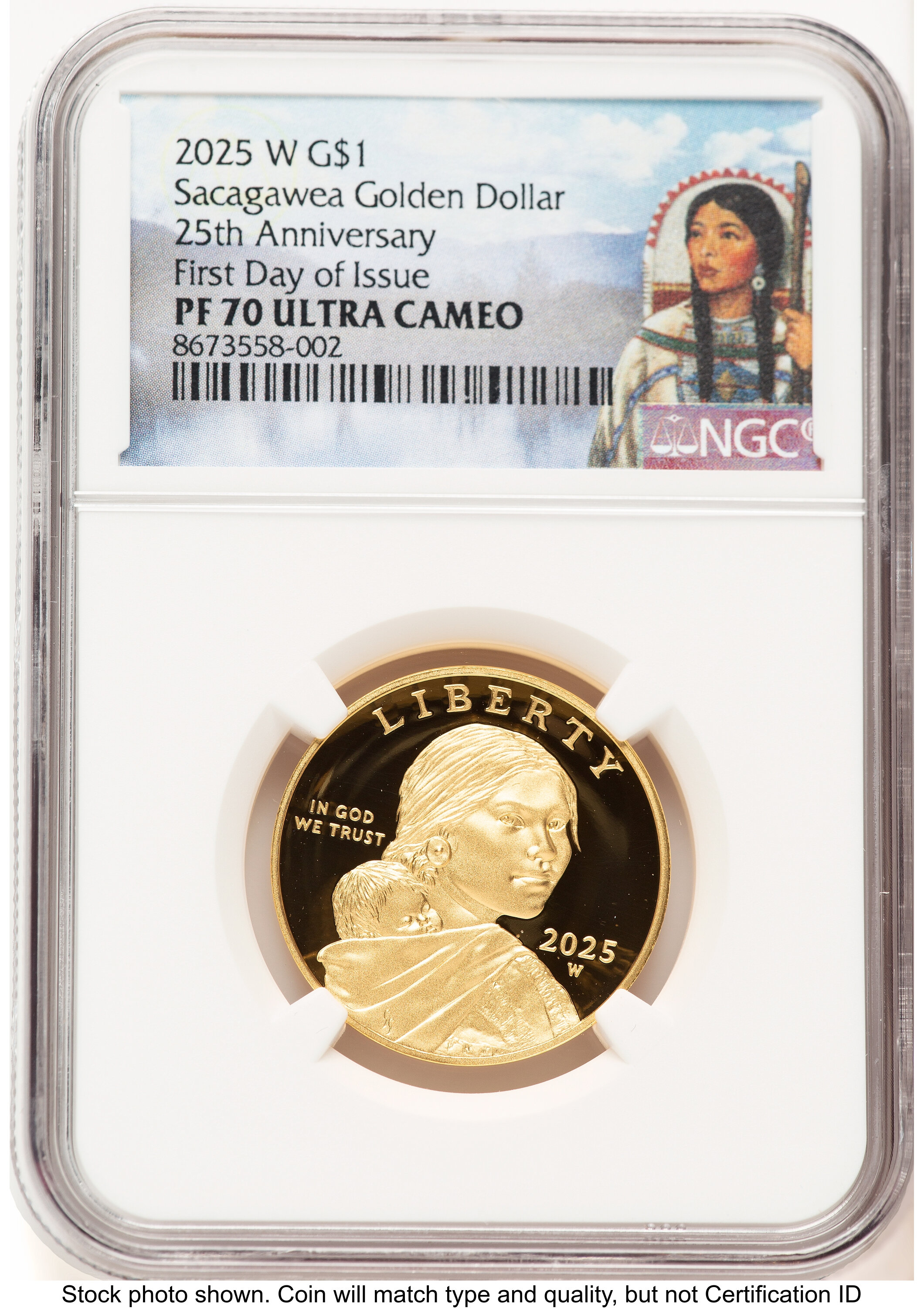 2025-W 1/2 oz Proof Gold Sacagawea 25th Anniversary FDI Native