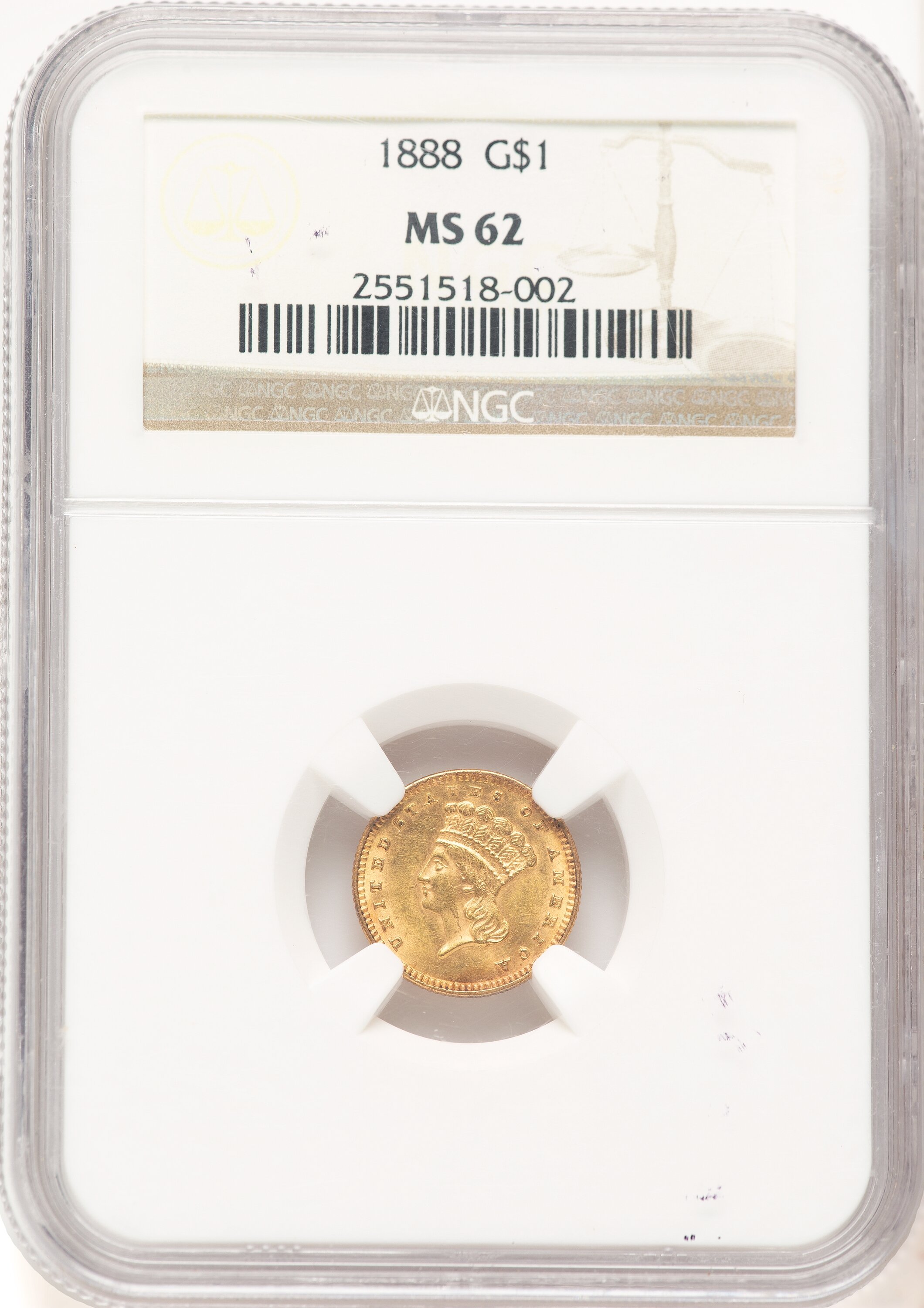 1888 G$1 Brown Label Gold Dollar NGC MS62 - LCR Coin