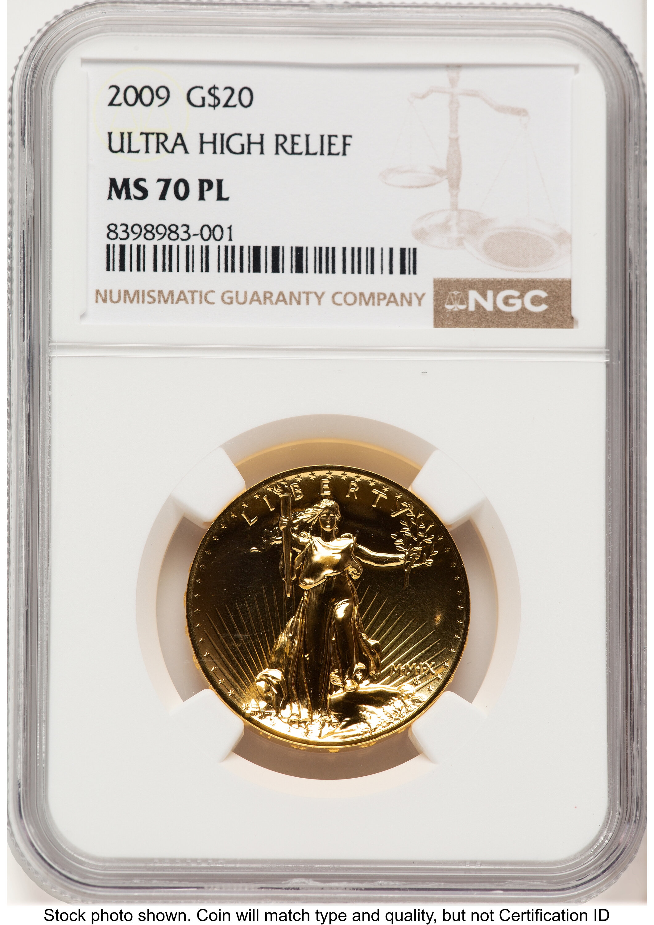 2009 G$20 Ultra High Relief PL Brown Label NGC MS70 - LCR Coin