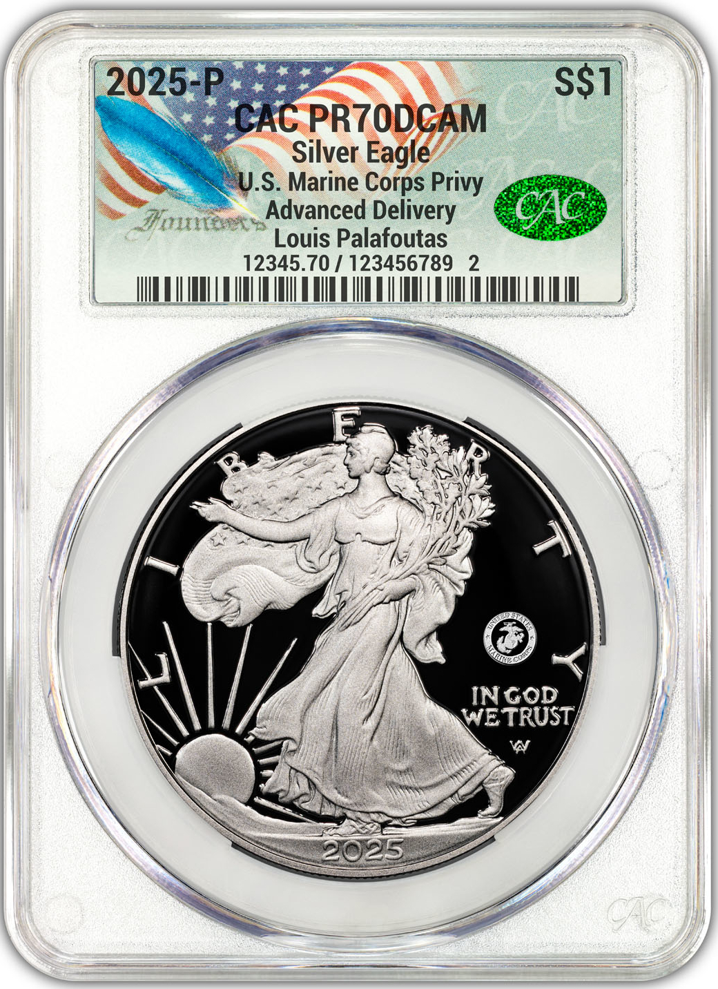 2025-P Silver Eagle 250th Anniversary U.S. Marines Privy AD CAC