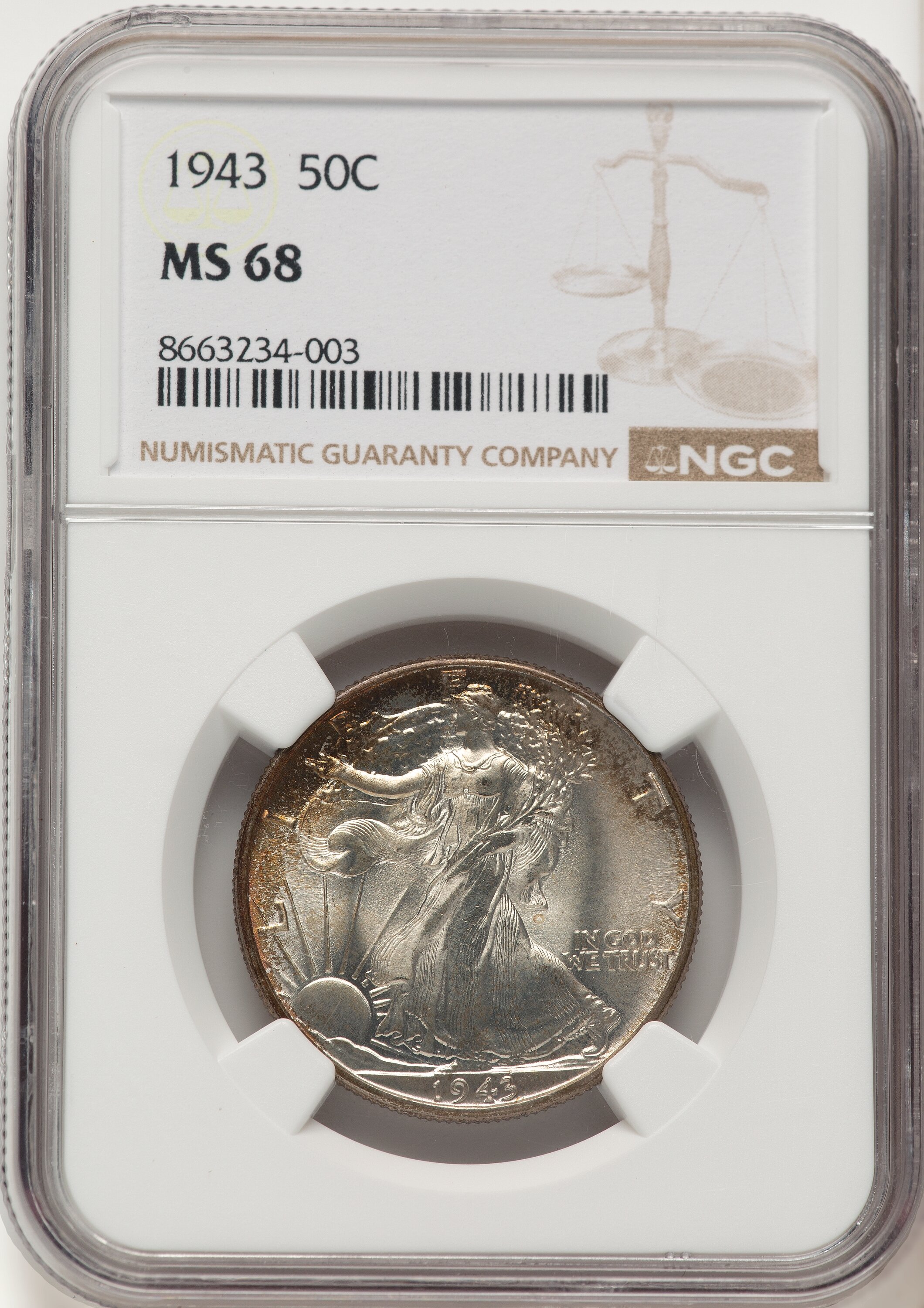 1943 50C Walking Liberty Half Dollar NGC MS68 - LCR Coin