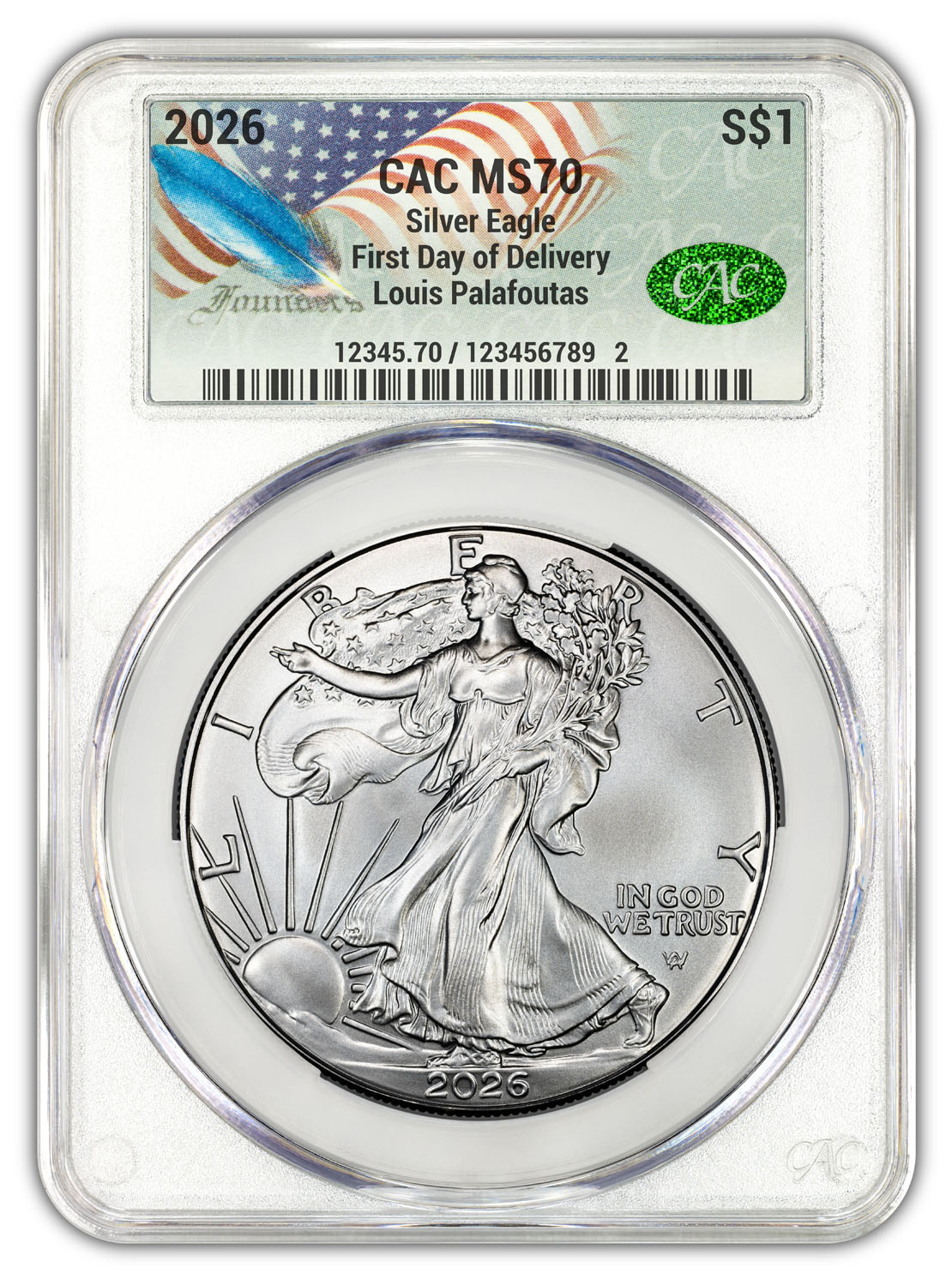 2026 American Silver Eagle First Delivery CAC MS70 Founders Label