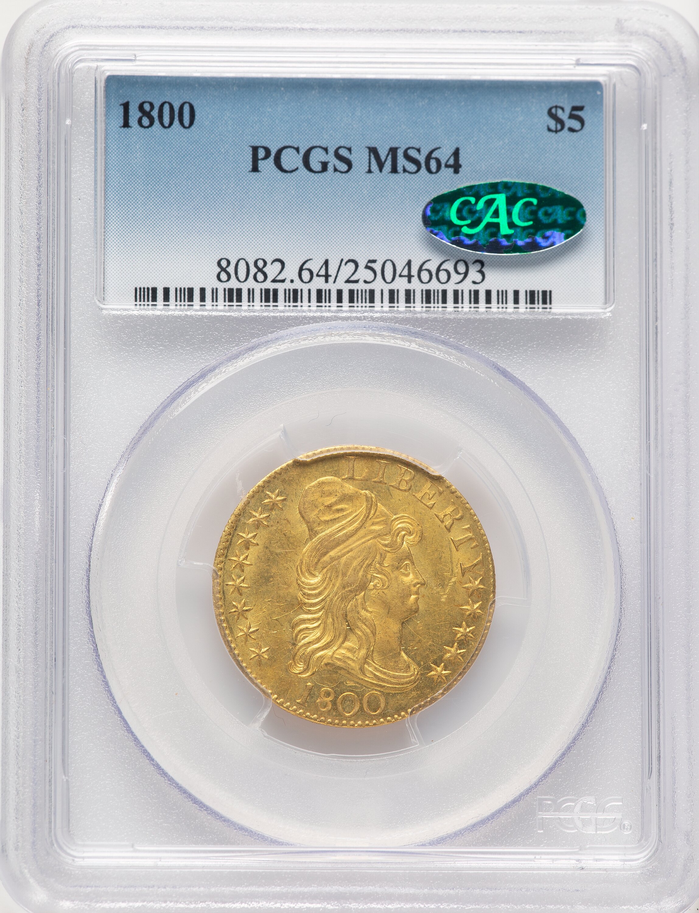 1800 $5 CAC Early Half Eagle PCGS MS64 - LCR Coin