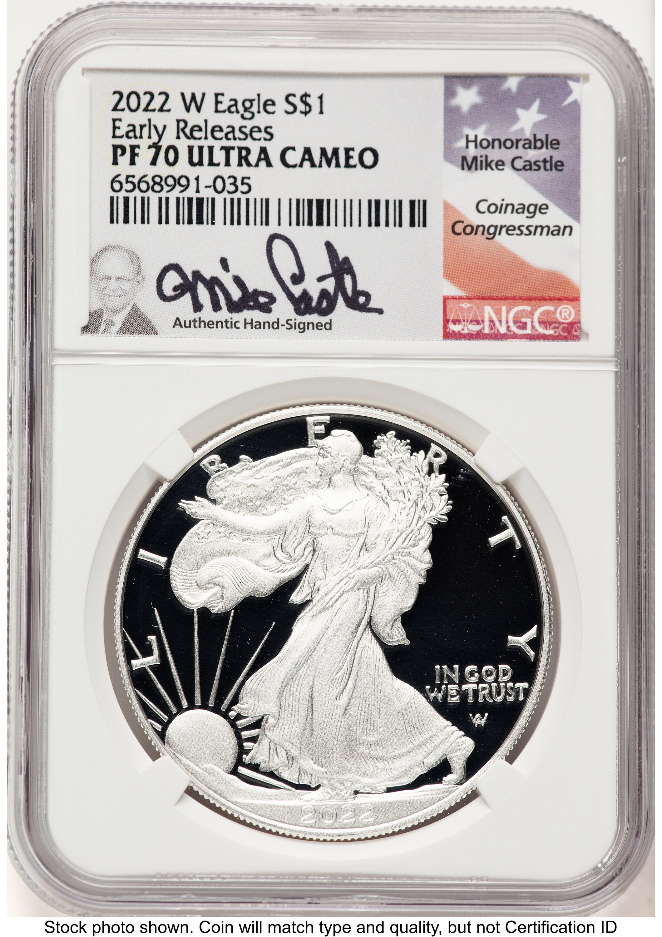 2022-W Proof Silver Eagle 1 oz ER Mike Castle NGC PF70 - LCR Coin