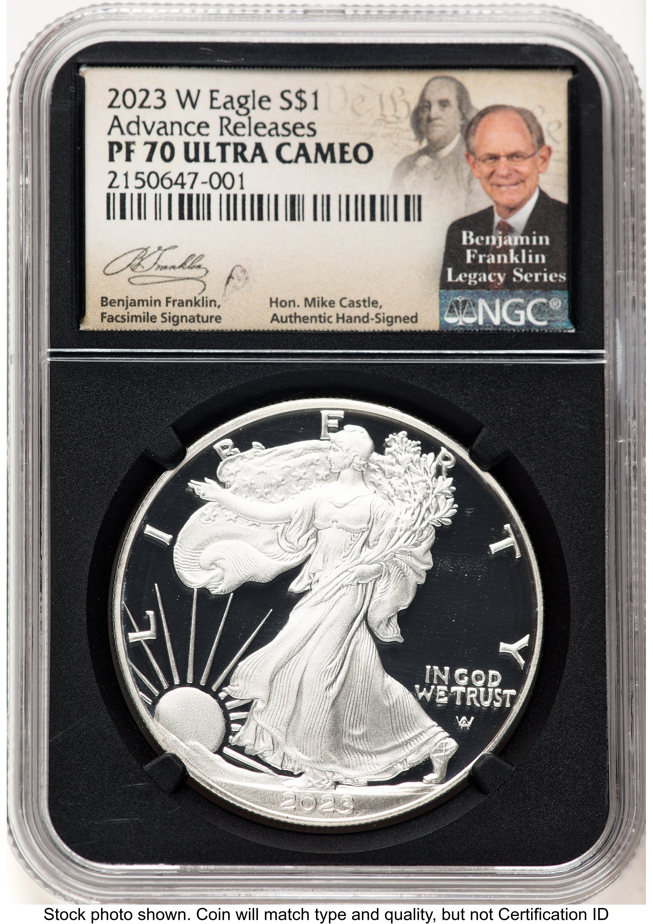 2023-W Proof Silver Eagle 1 oz AR Mike Castle Franklin Series NGC