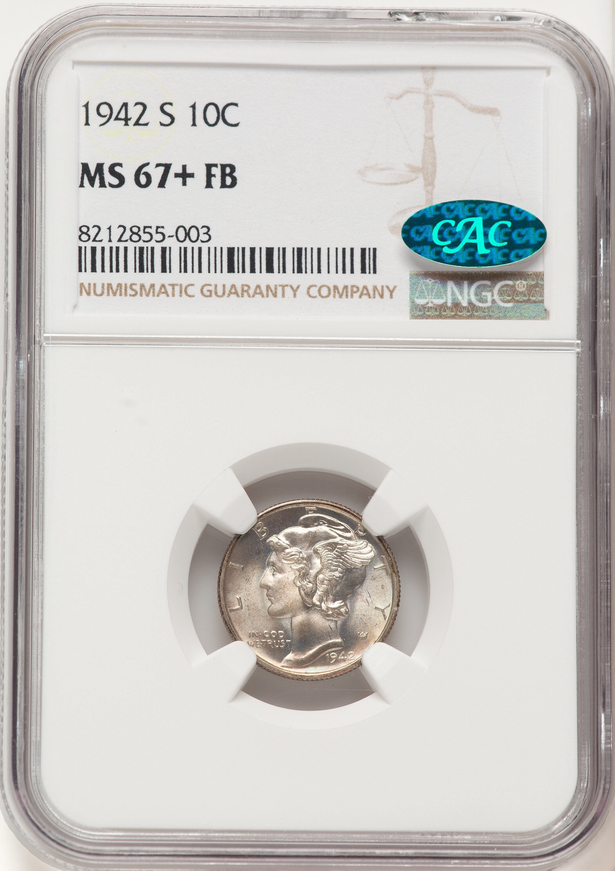 1942-S 10C FB CAC Mercury Dime NGC MS67+ - LCR Coin