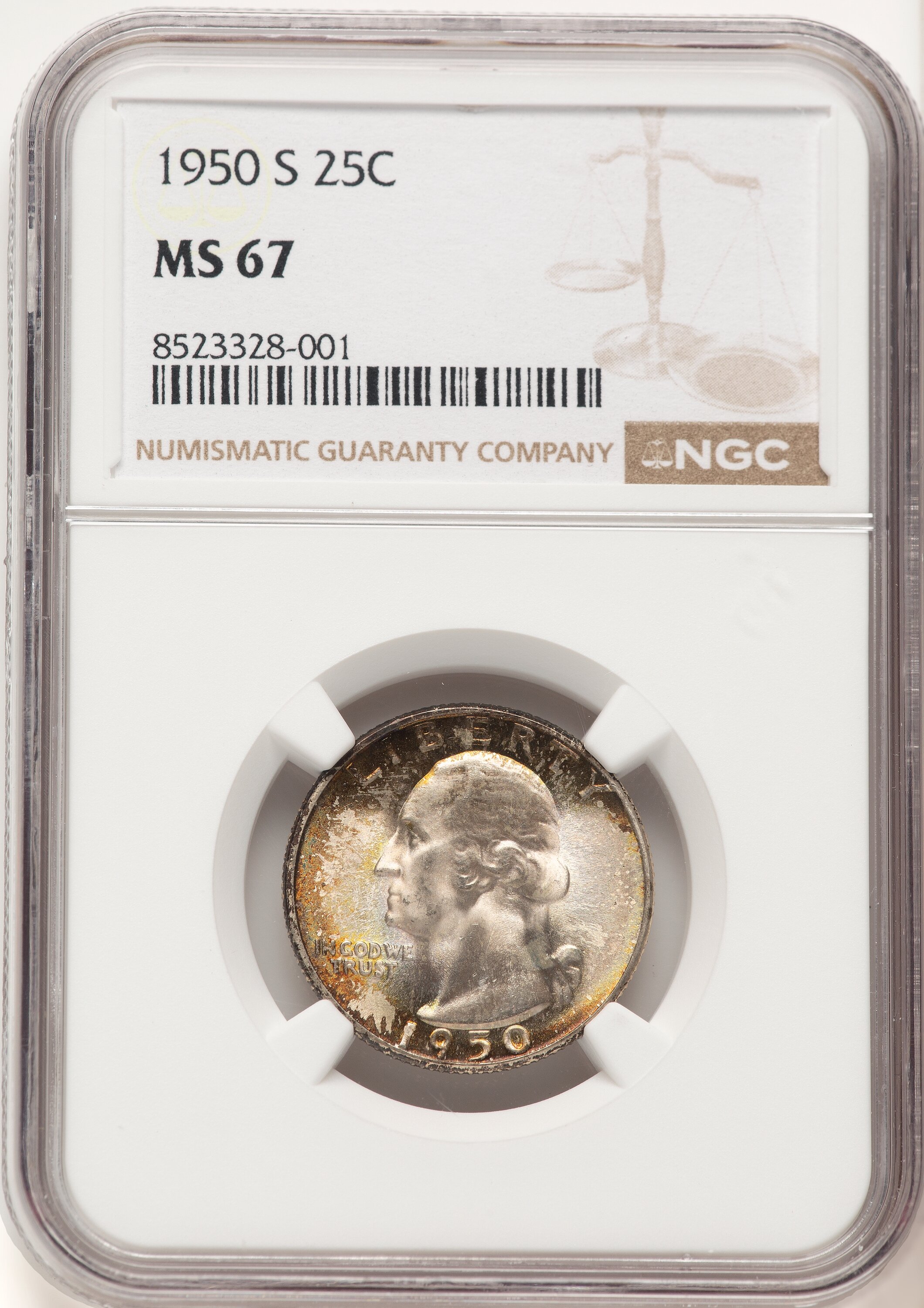 1950-S 25C Washington Quarter NGC MS67 - LCR Coin