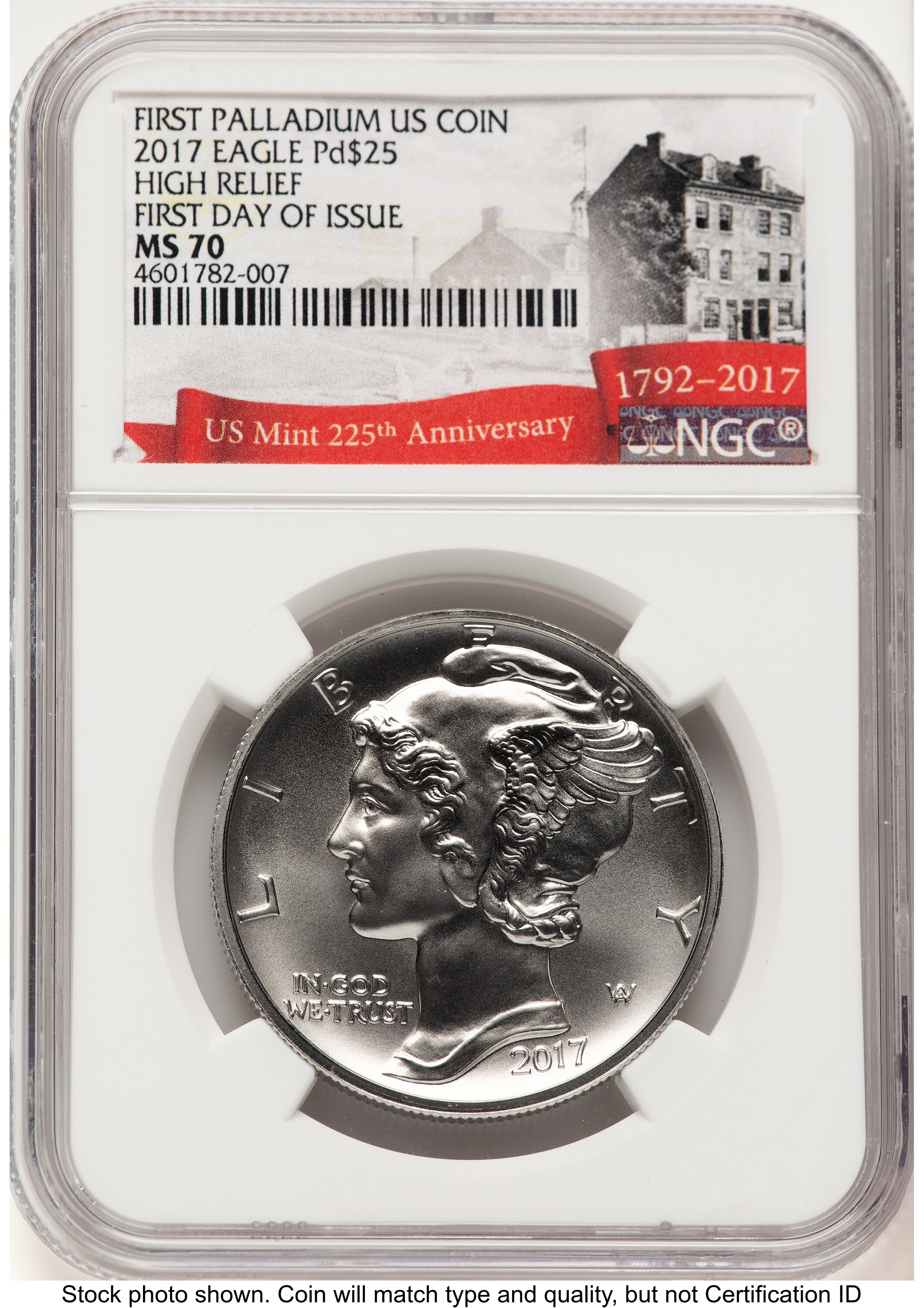 2017 Palladium Eagle 1 oz FDI 225th Anniversary Label NGC MS70