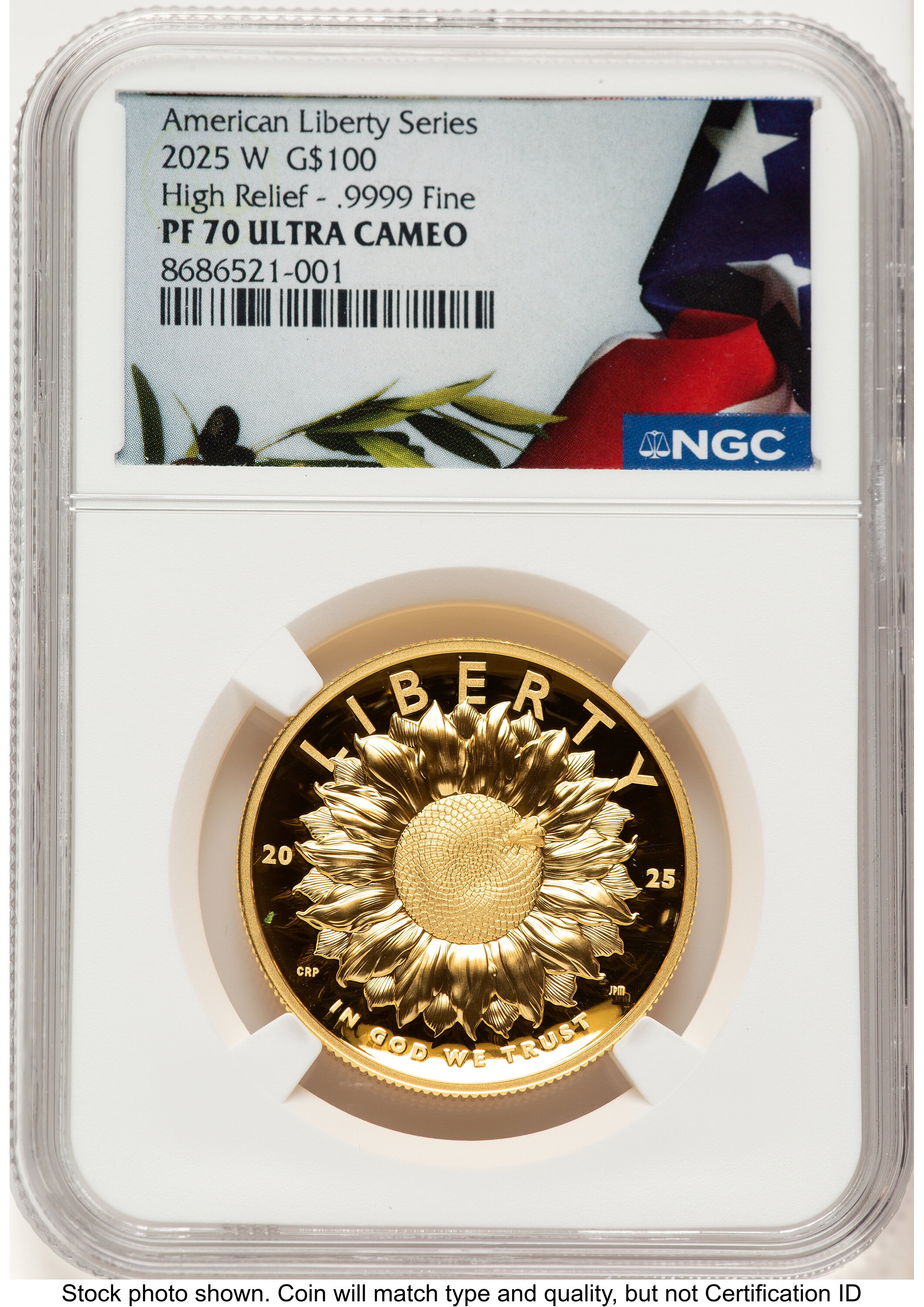 2025-W G$100 American Liberty High Relief Bunting Flag NGC PF70