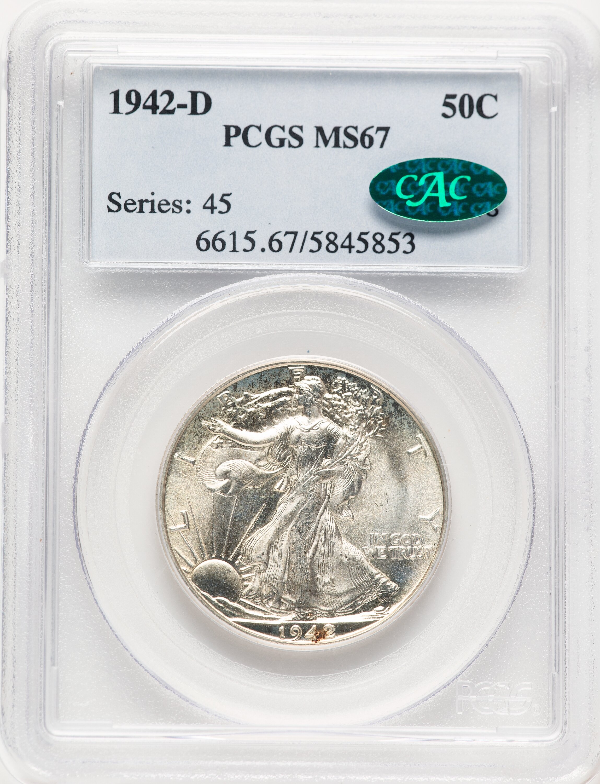 1942-D 50C CAC Walking Liberty Half Dollar PCGS MS67 - LCR Coin