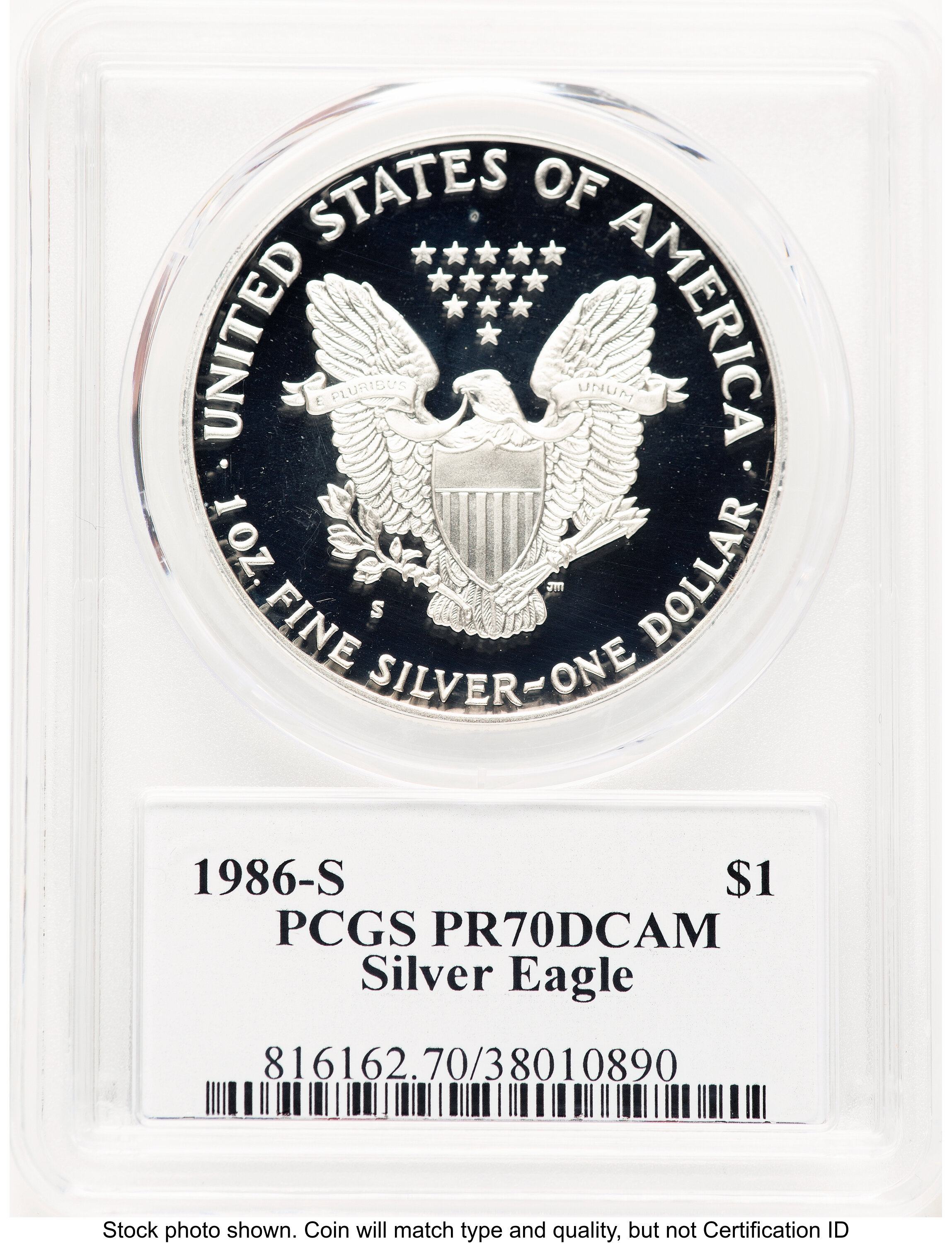 1986-S Proof Silver Eagle 1 oz George Casey PCGS PR70 - LCR Coin