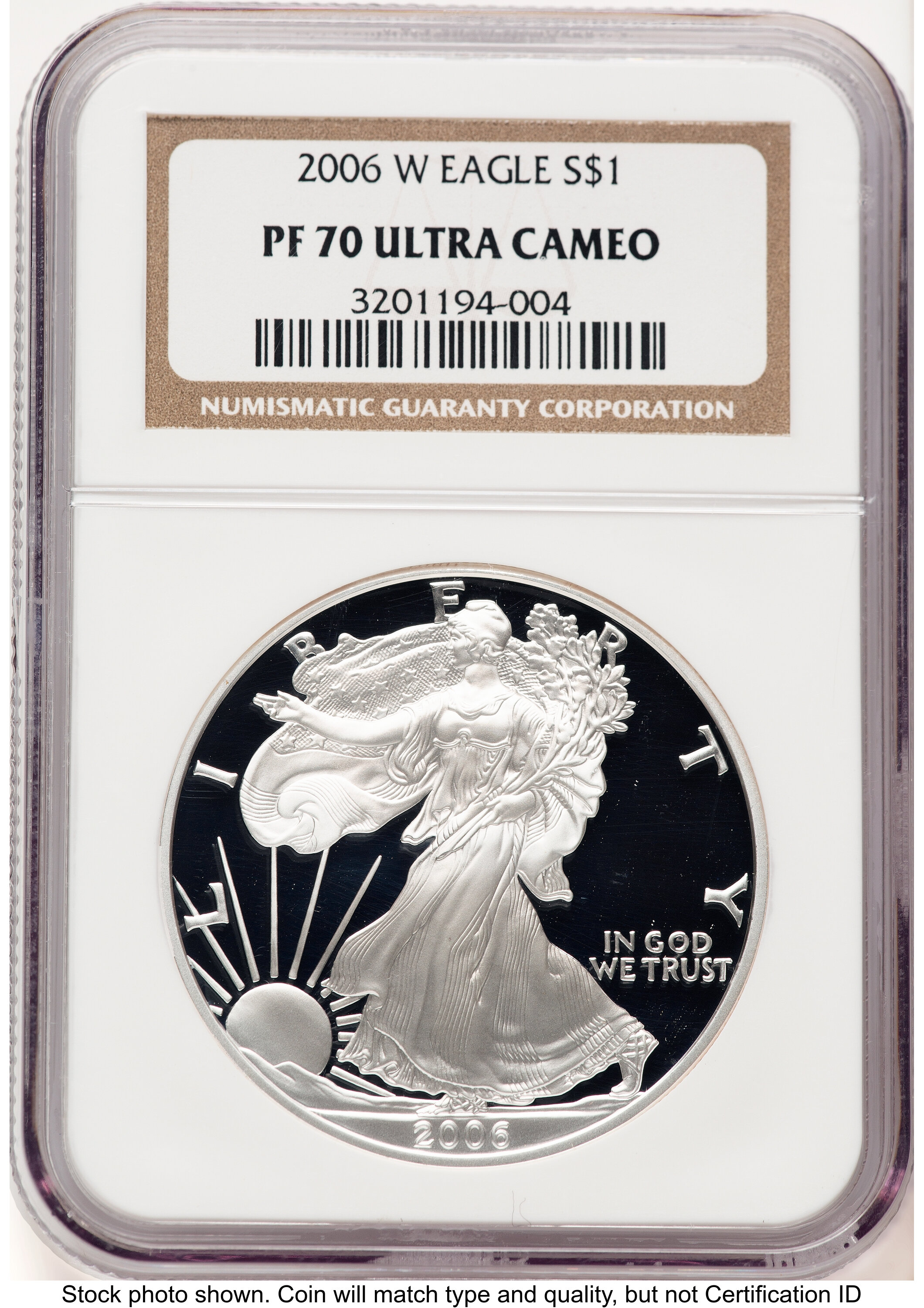 2006年 アメリカン・イーグル 1オンス銀貨 プルーフ（Wミントマーク付） 2006-W Proof Silver Eagle 1 oz Brown Label NGC PF70 - LCR Coin