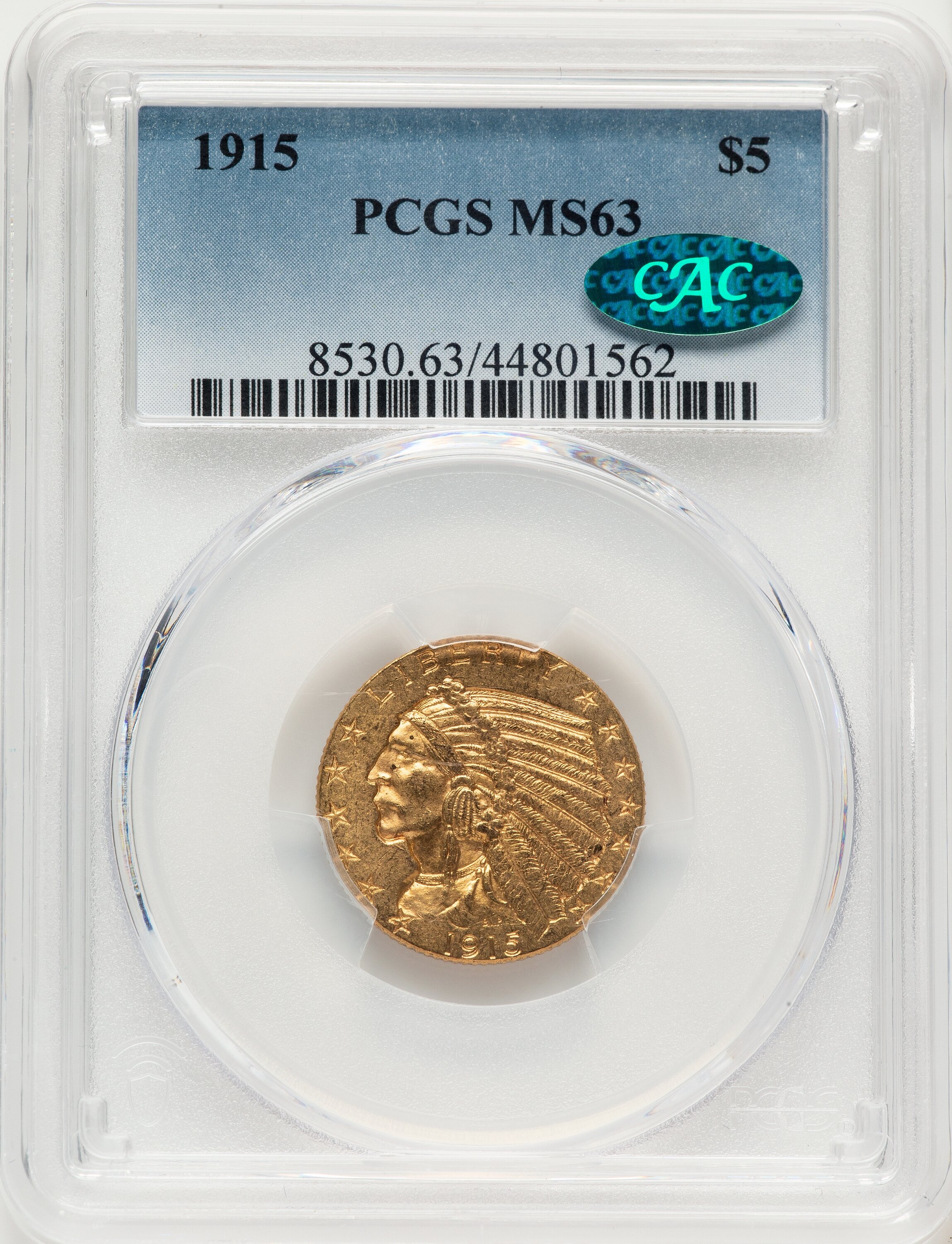 1915 $5 CAC Blue Gradient Indian Half Eagle PCGS MS63 - LCR Coin
