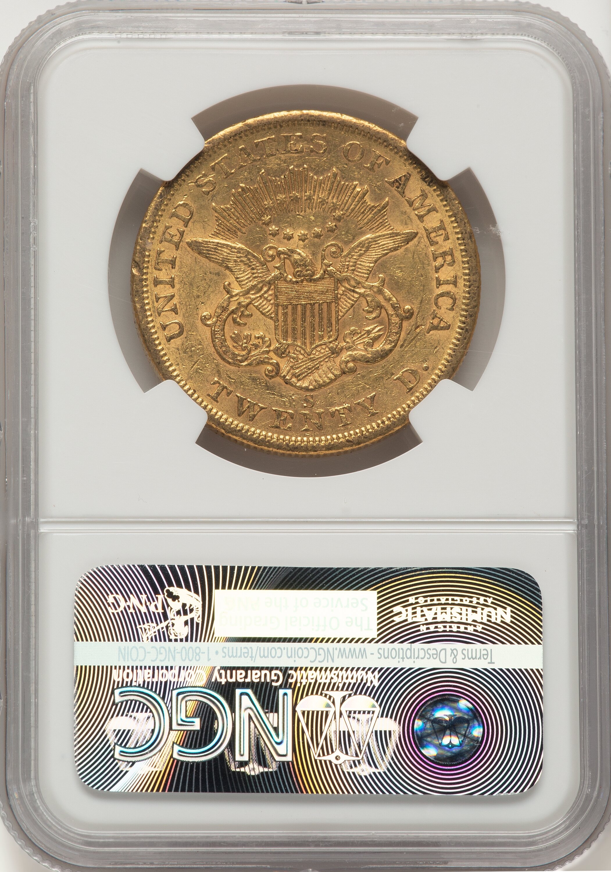 1855-S $20 CAC Liberty Double Eagle NGC AU55 - LCR Coin