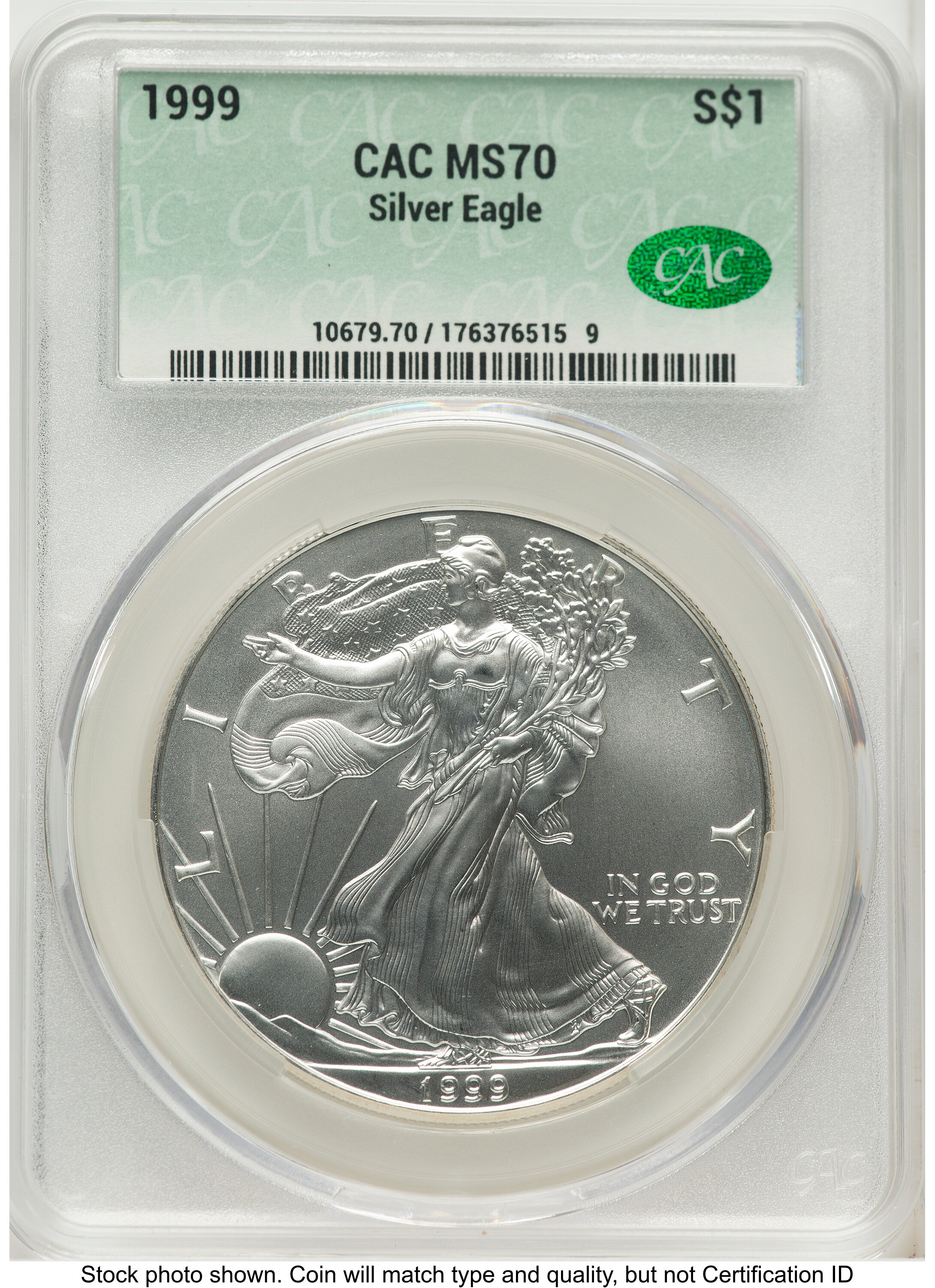 1999 Silver Eagle Non Designation CACG MS70 - LCR Coin