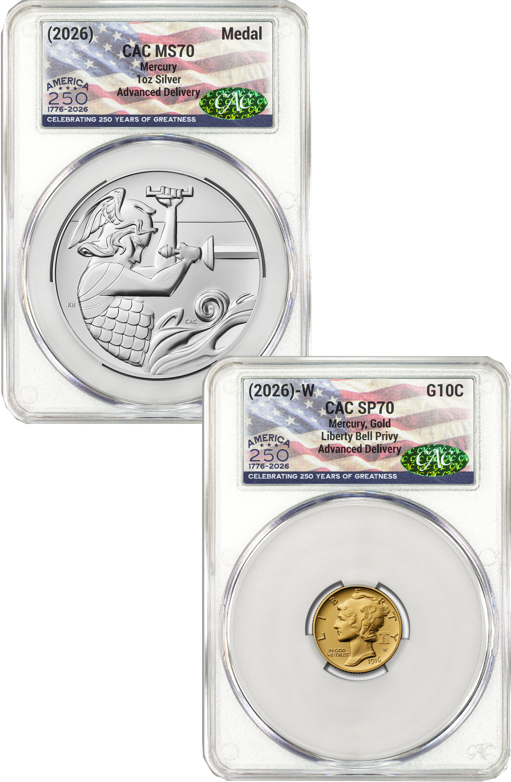 2026-W (P) Mercury Gold Silver Set AD CAC MS70/SP70 | LCR Coin