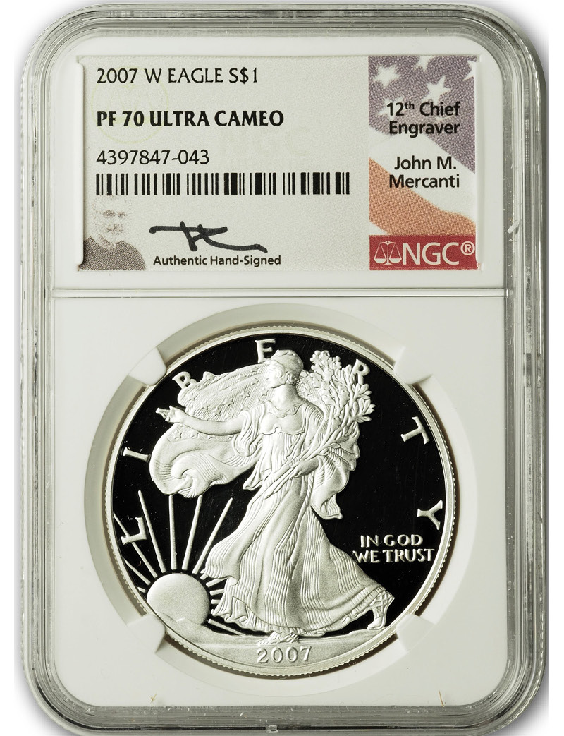 2007-W $1 Proof Silver Eagle NGC PF70 Ultra Cameo John Mercanti