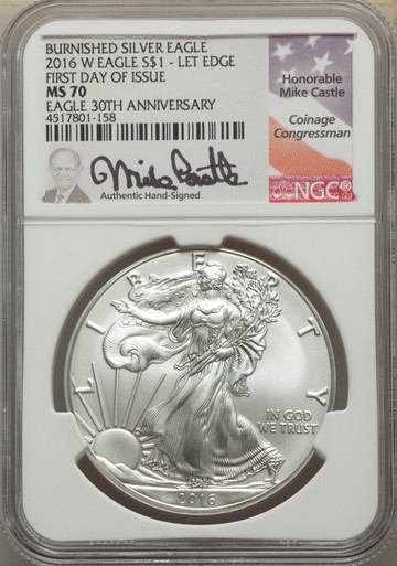 2016-W S$1 Silver Eagle Burnished Lettered Edge 30th Anniversary