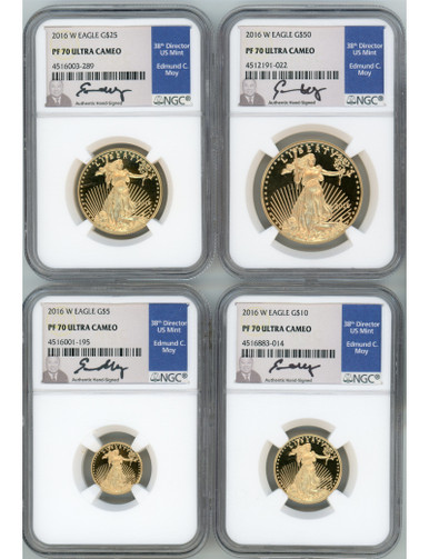 2016-W Gold Eagle Proof 4-Coin Year Set NGC PF70 Ed Moy Signed