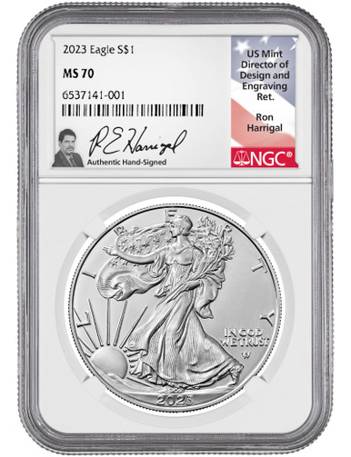 2023 Silver Eagle NGC MS70 Ron Harrigal Signed Collectible Coin | LCR Coin