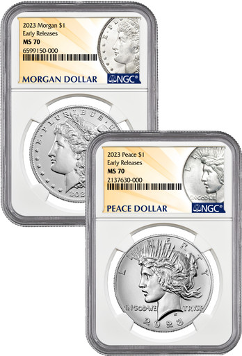 2023 Morgan and Peace Silver Dollar 2pc Set ER NGC MS70