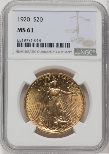 1920 $20 Saint-Gaudens Double Eagle NGC MS61 - LCR Coin