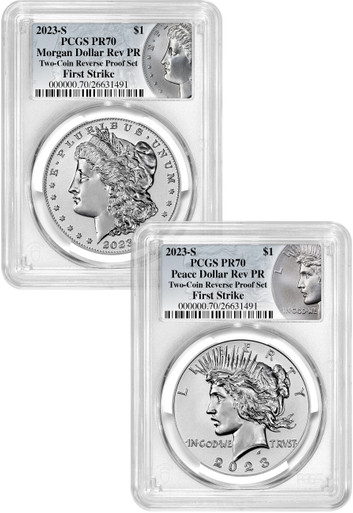 2023-S Morgan Peace Dollar 2-Collectible Coin Reverse Proof Set Collectible Coin Label FS PCGS PR70, Silver | LCR Coin