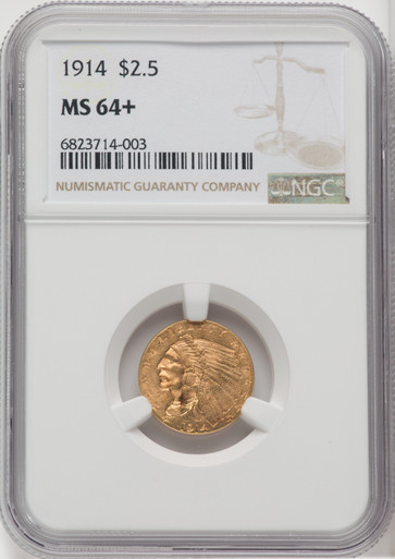 1914 $2.50 Indian Quarter Eagle NGC MS64+. Third Image
